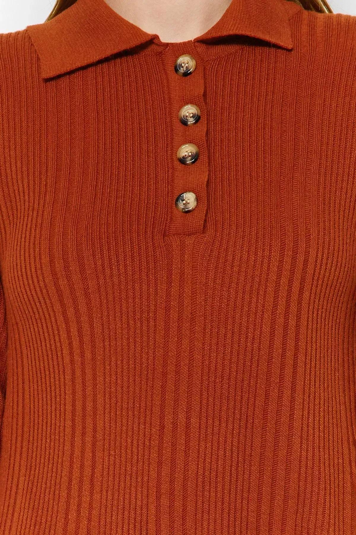 Brown Polo Neck Rib Knitwear Dress, Tile, large image number 8