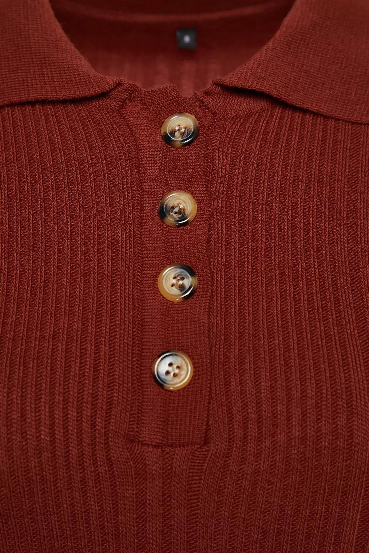 Brown Polo Neck Rib Knitwear Dress, Tile, large image number 11