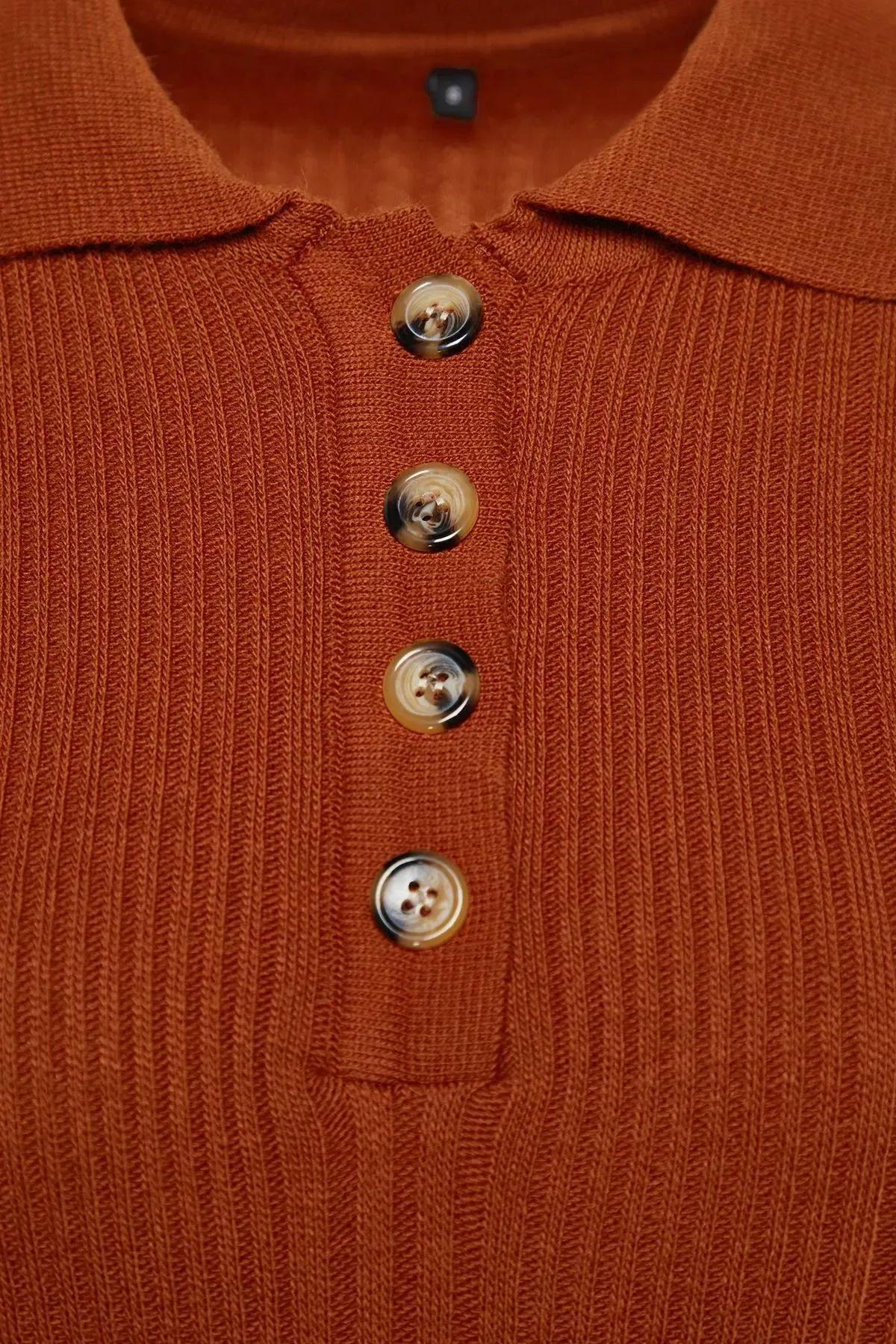 Brown Polo Neck Rib Knitwear Dress, Tile, large image number 12