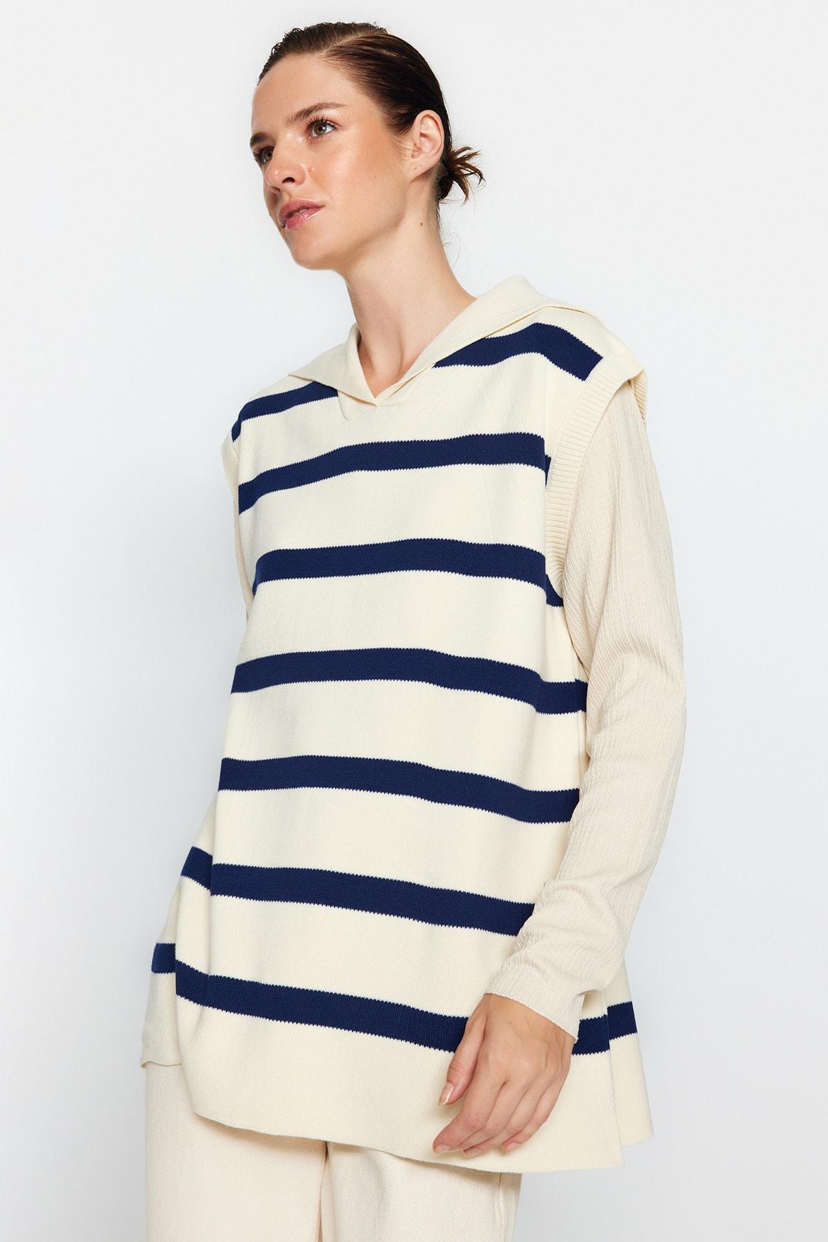 Cream Striped Sweater, , large image number 0