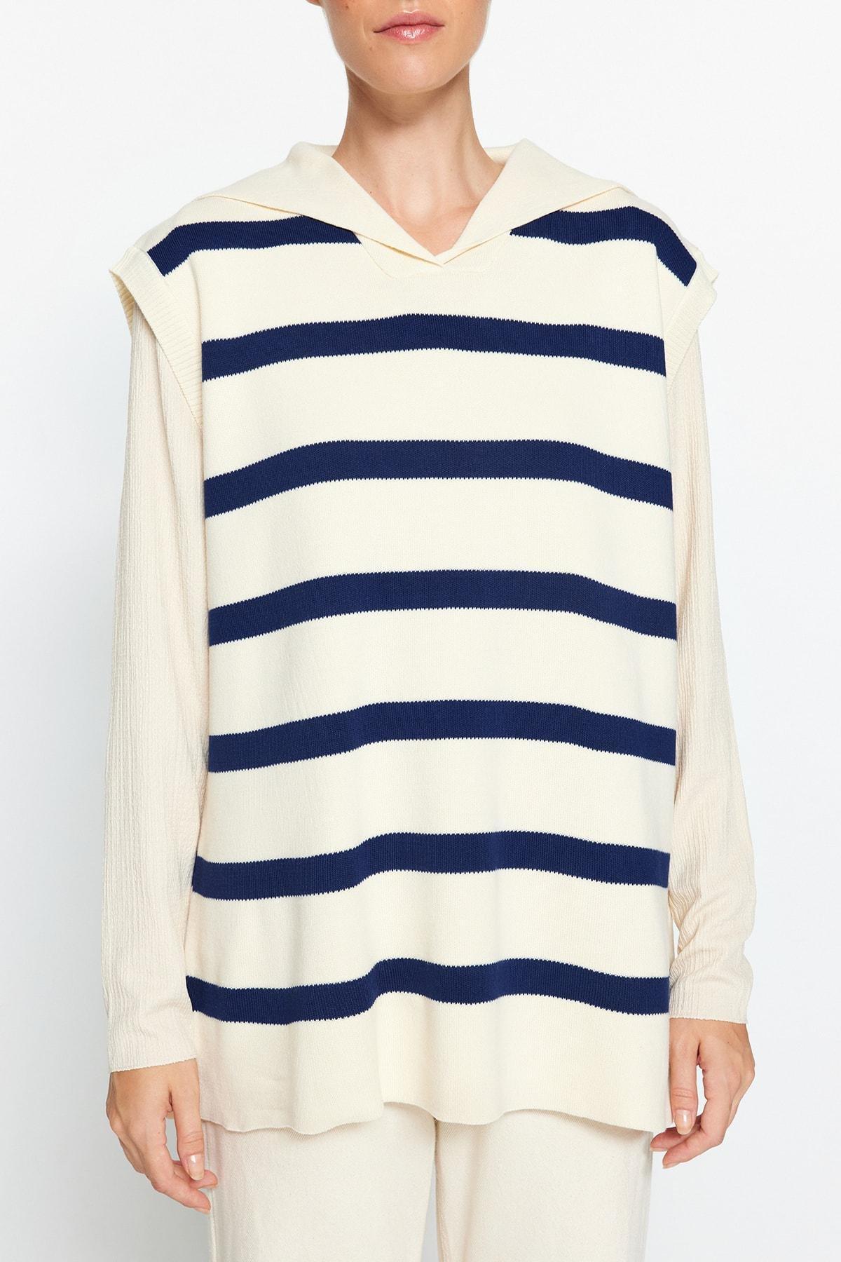 Cream Striped Sweater, , large image number 1