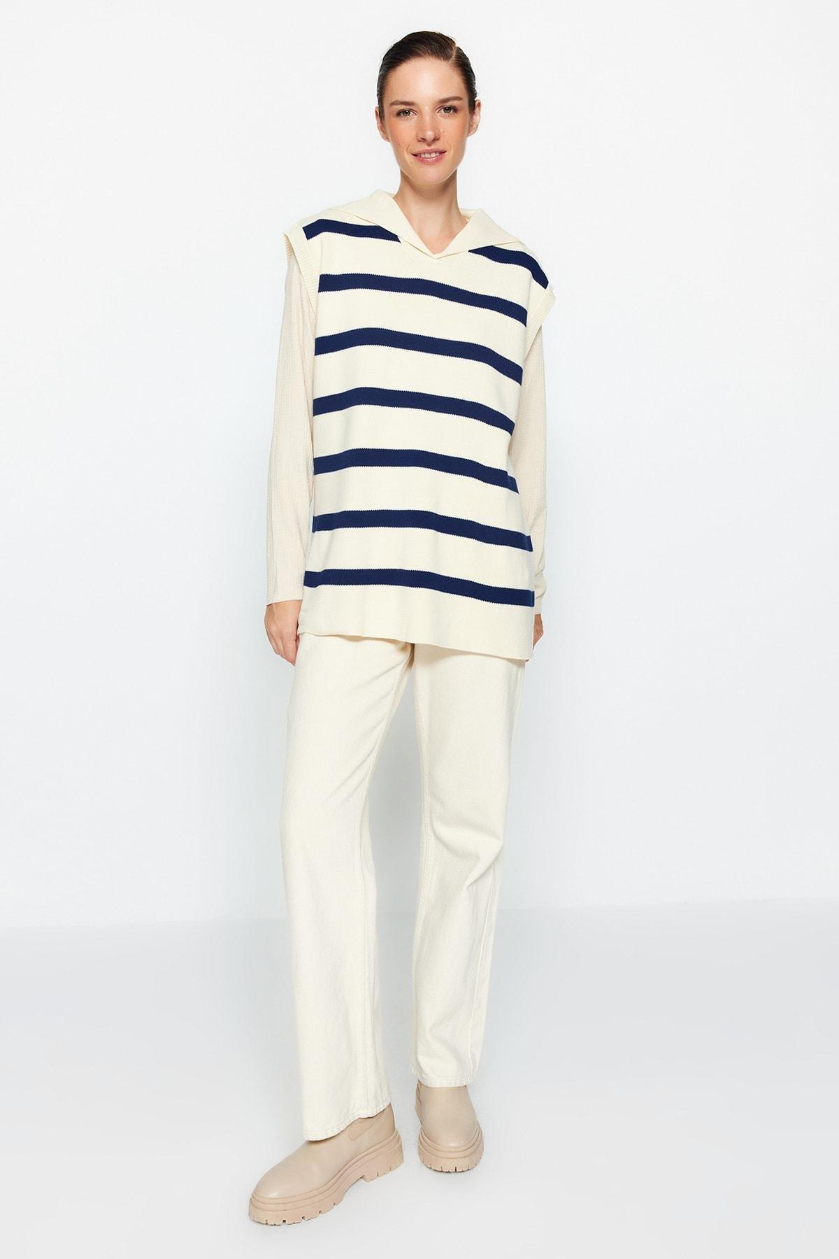 Cream Striped Sweater, , large image number 3