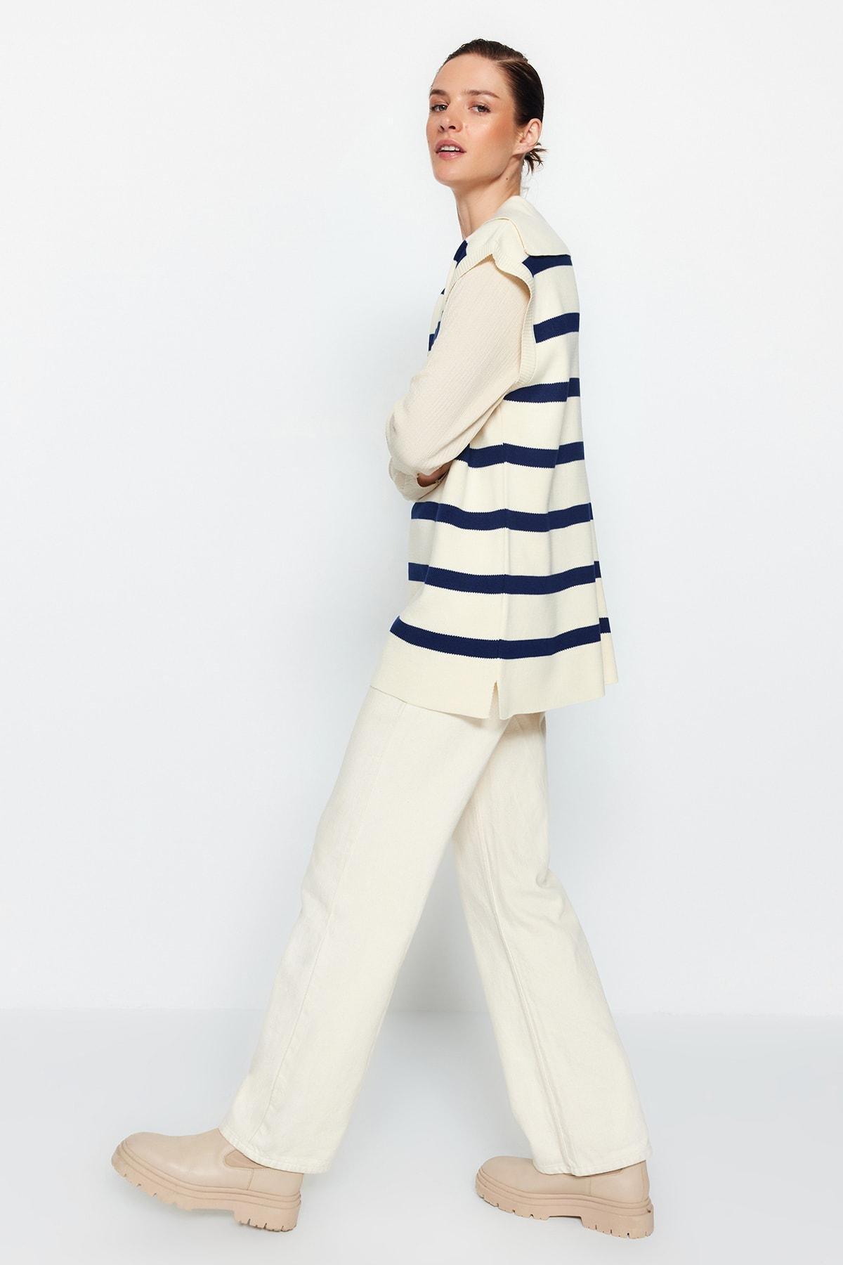 Cream Striped Sweater, , large image number 4