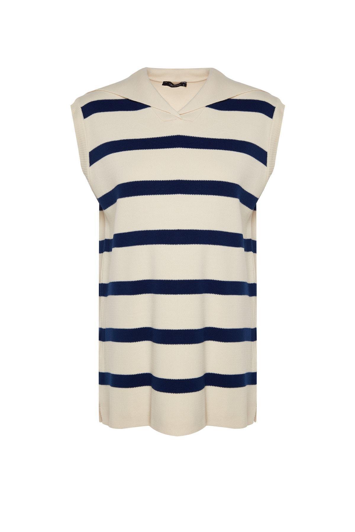 Cream Striped Sweater, , large image number 5