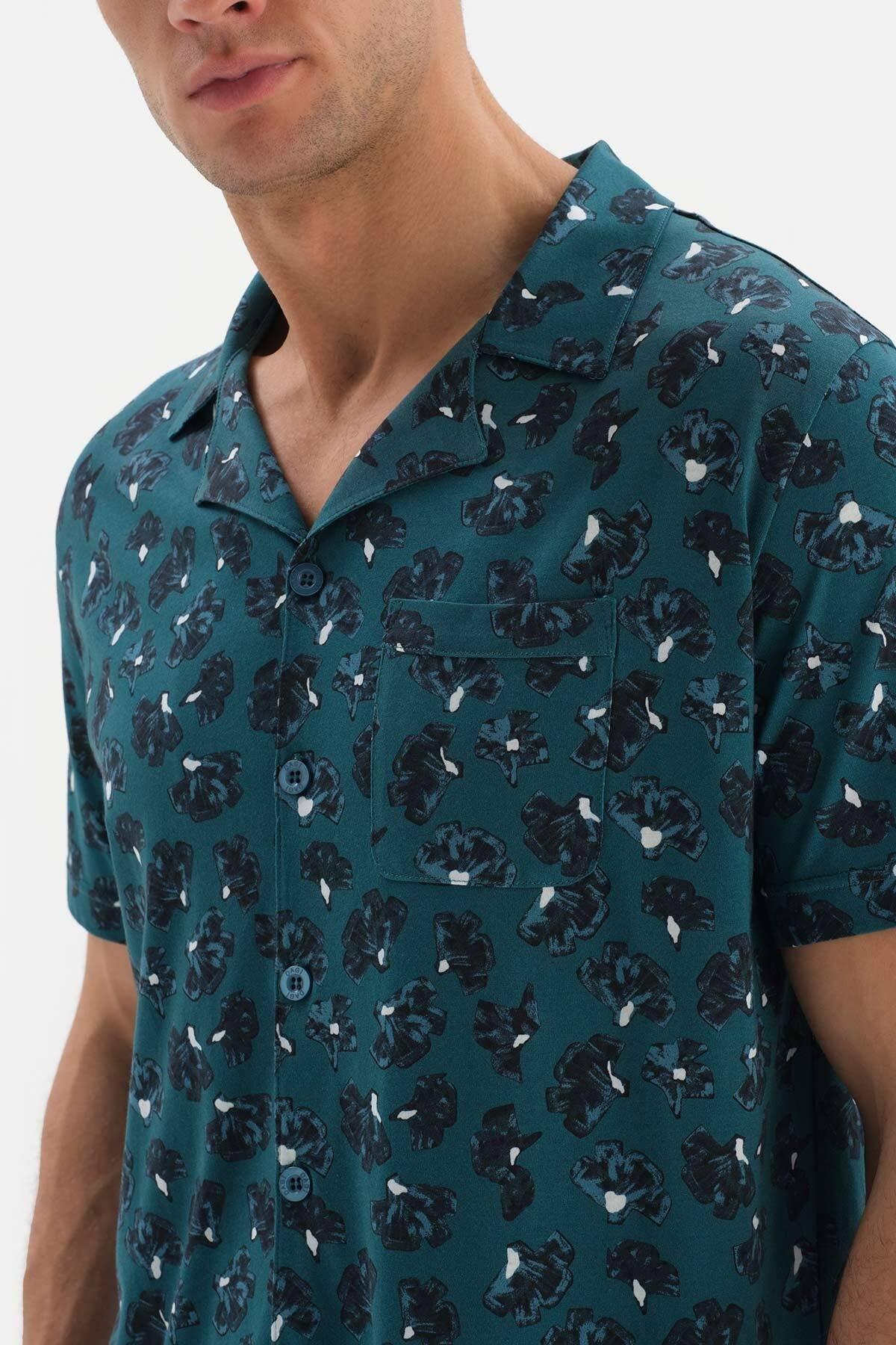 Dagi - Green Shirt Collar Patterned Pyjama Set