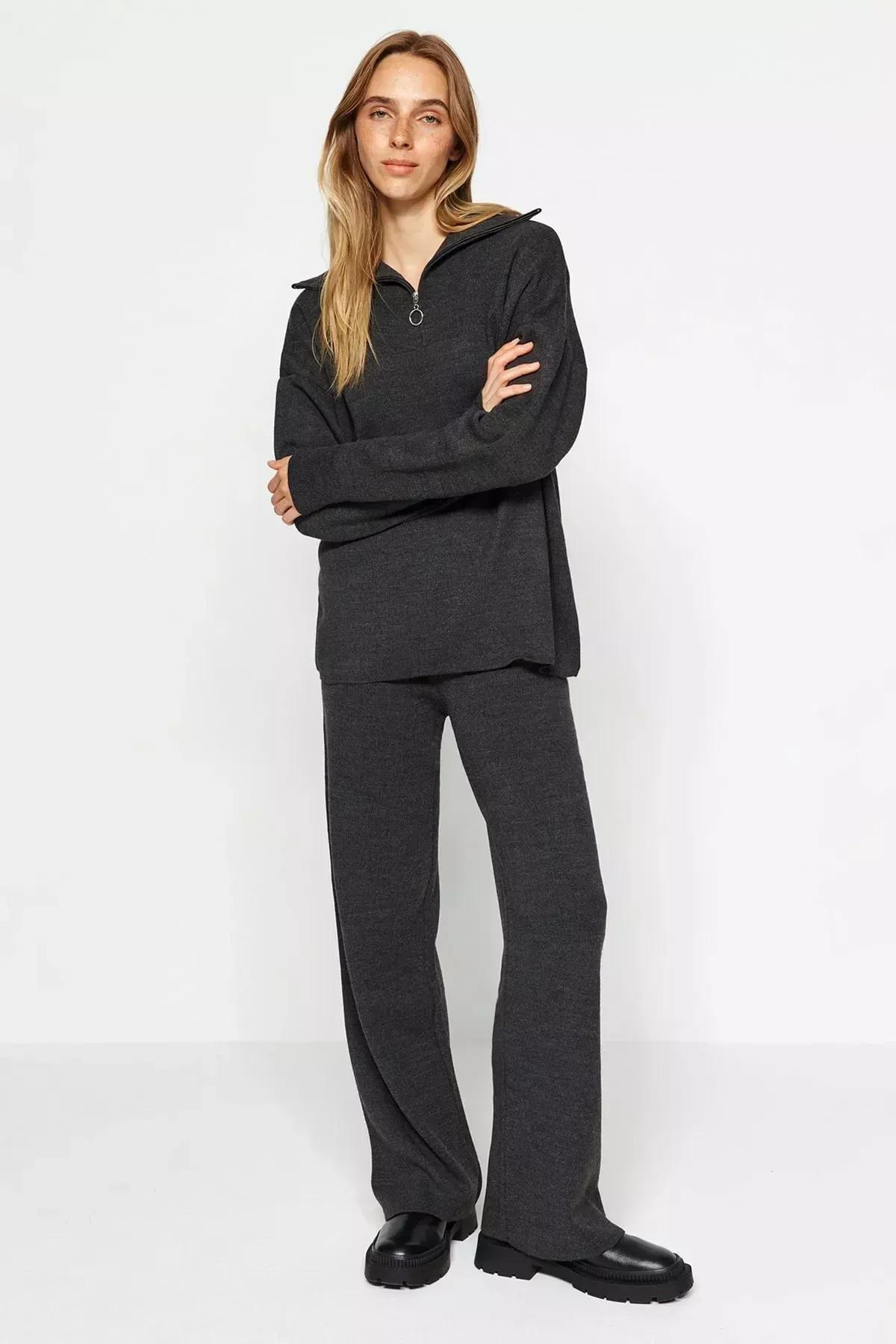 Grey Oversize Knitted Co-Ord Set, Anthracite, large image number 2