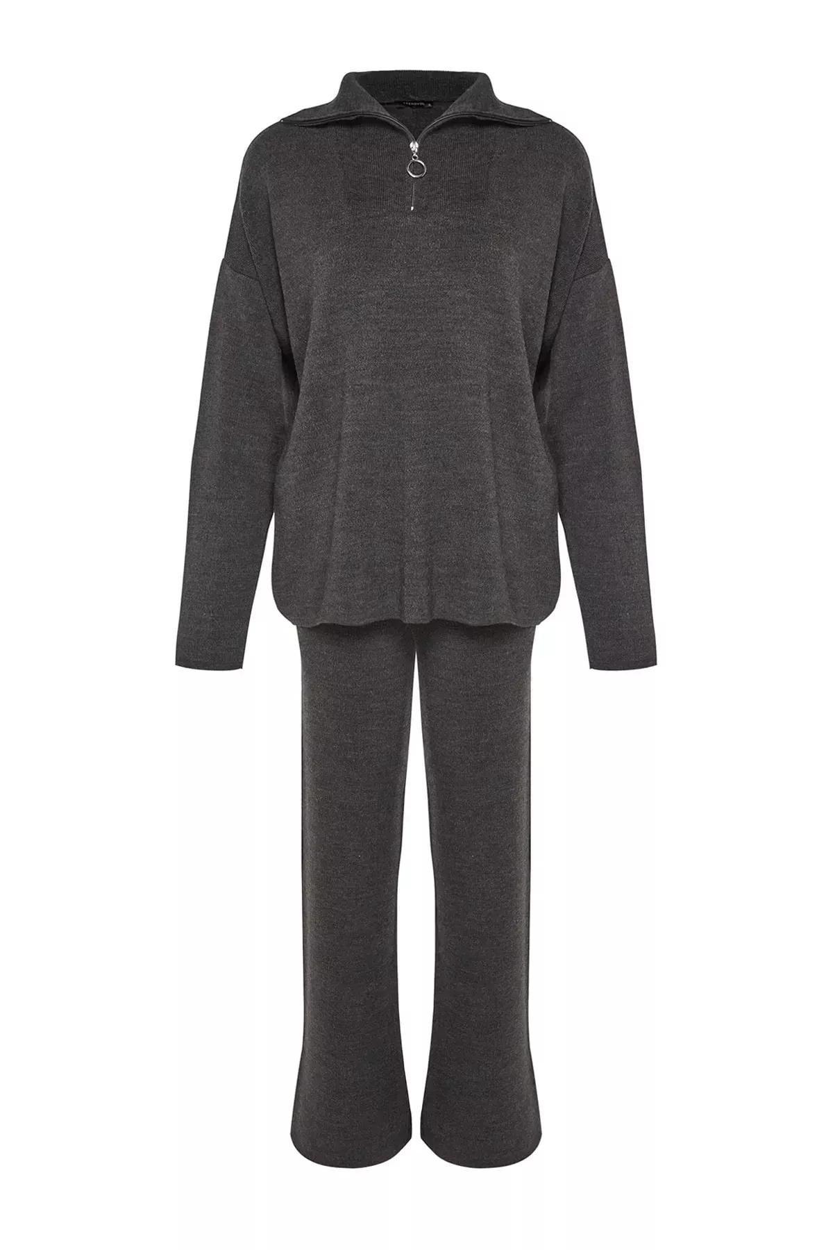 Grey Oversize Knitted Co-Ord Set, Anthracite, large image number 5