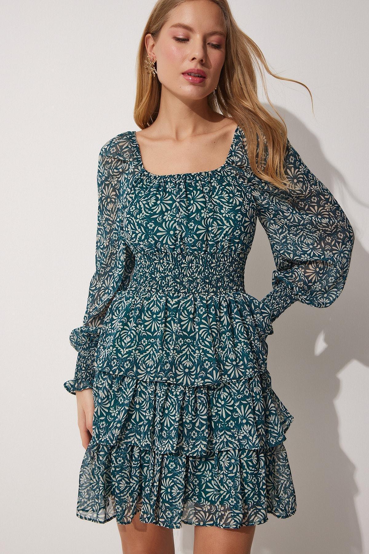 Green Floral Bardot Bohemian Dress, , large image number 2