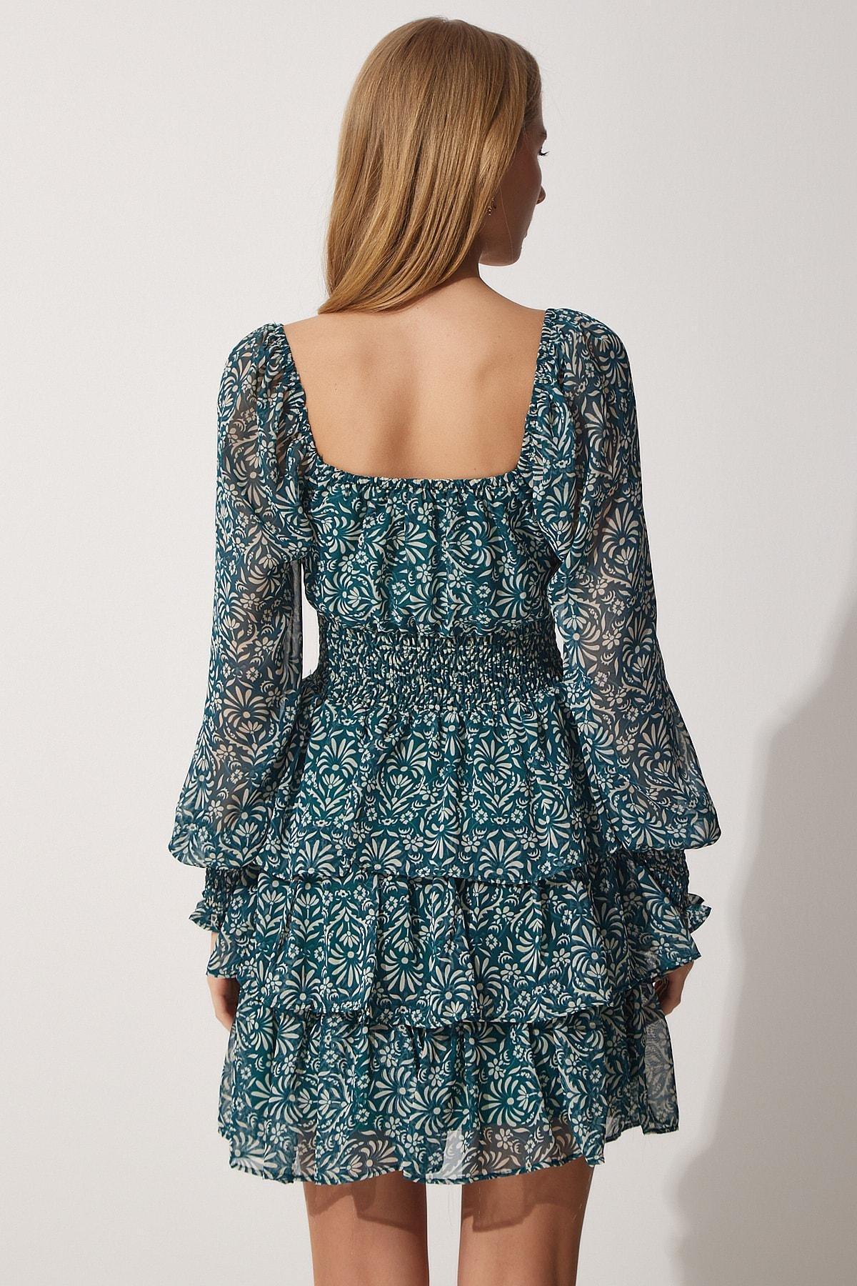 Green Floral Bardot Bohemian Dress, , large image number 3