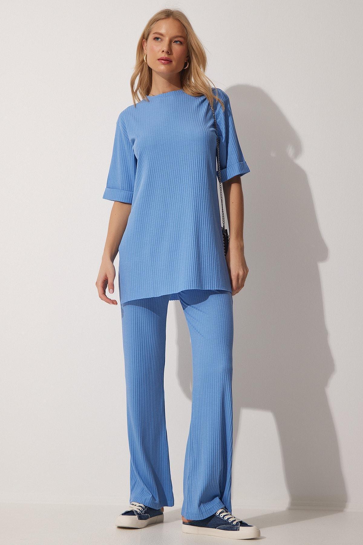 Blue Crew Neck Knitted Co-Ord Set, , large image number 0