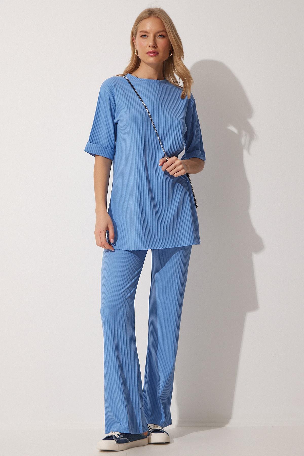 Blue Crew Neck Knitted Co-Ord Set, , large image number 1