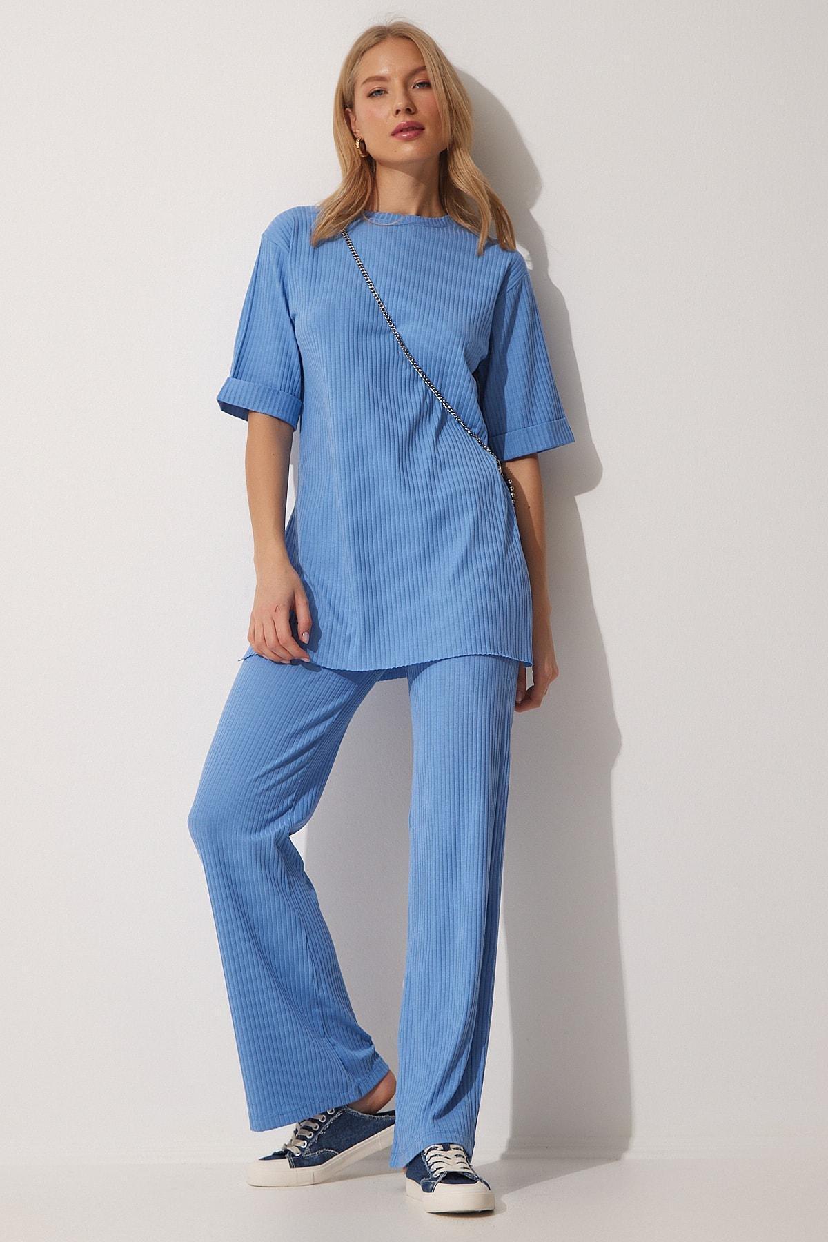 Blue Crew Neck Knitted Co-Ord Set, , large image number 2