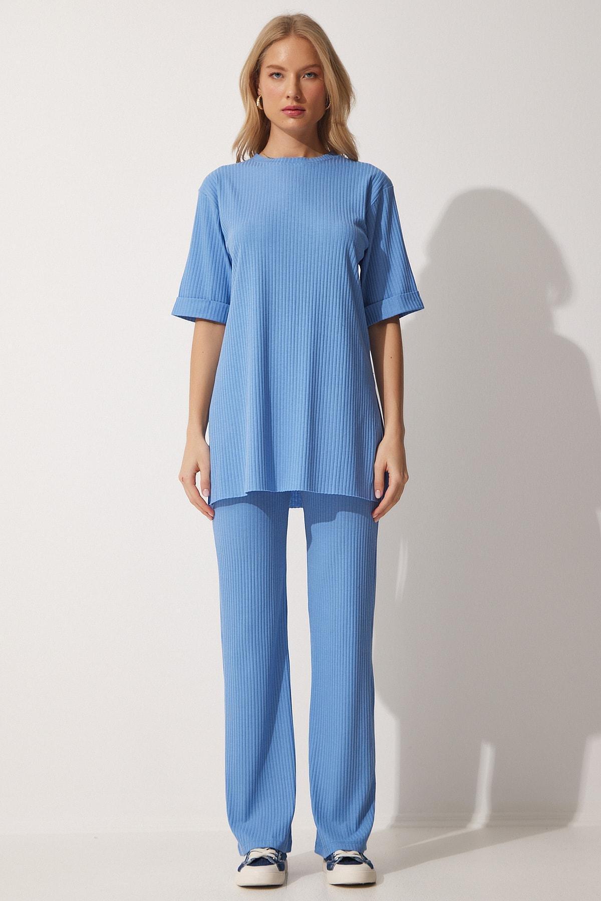 Blue Crew Neck Knitted Co-Ord Set, , large image number 3