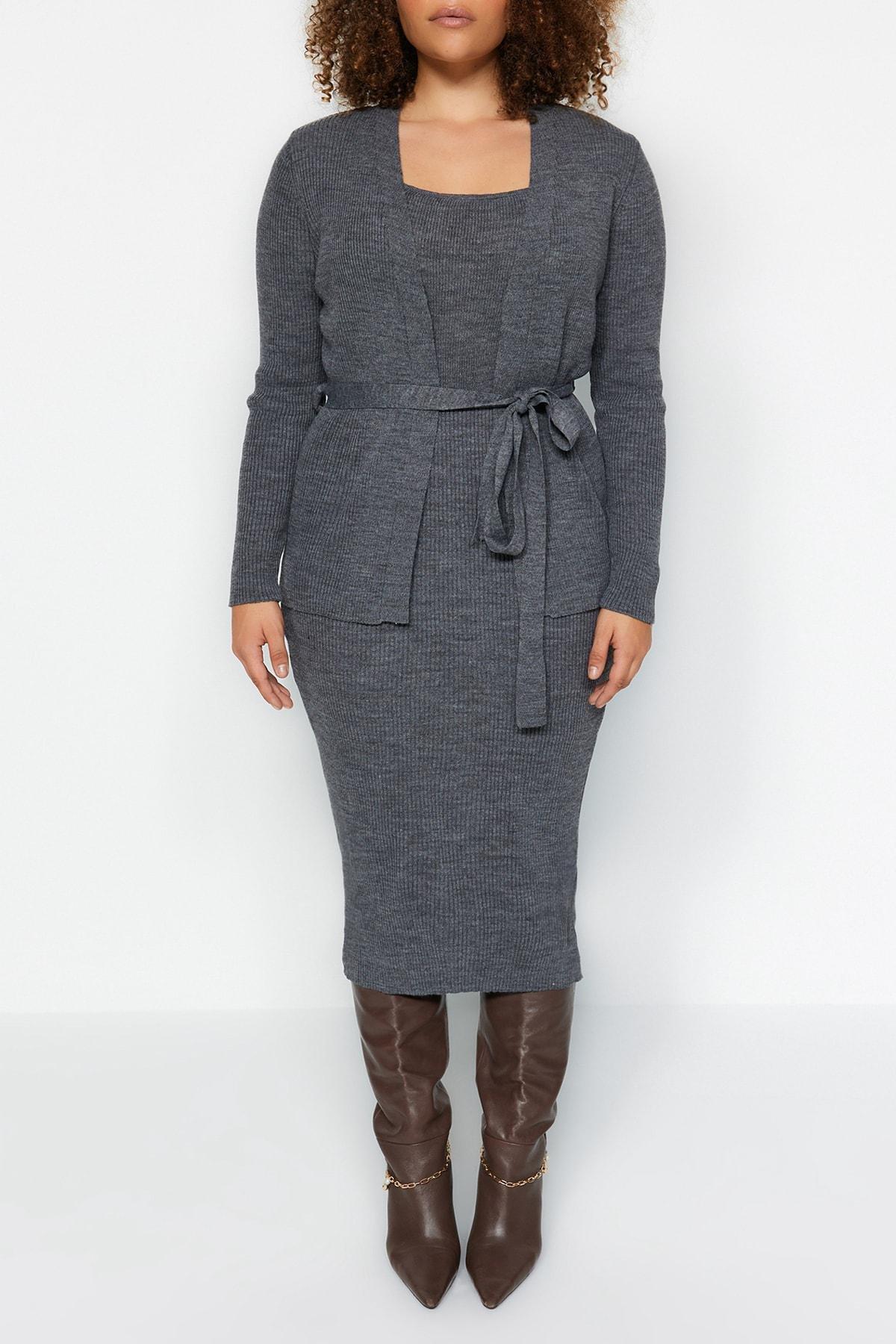 Grey Basic Plus Size Dress , Set Of 2, Anthracite, large image number 2
