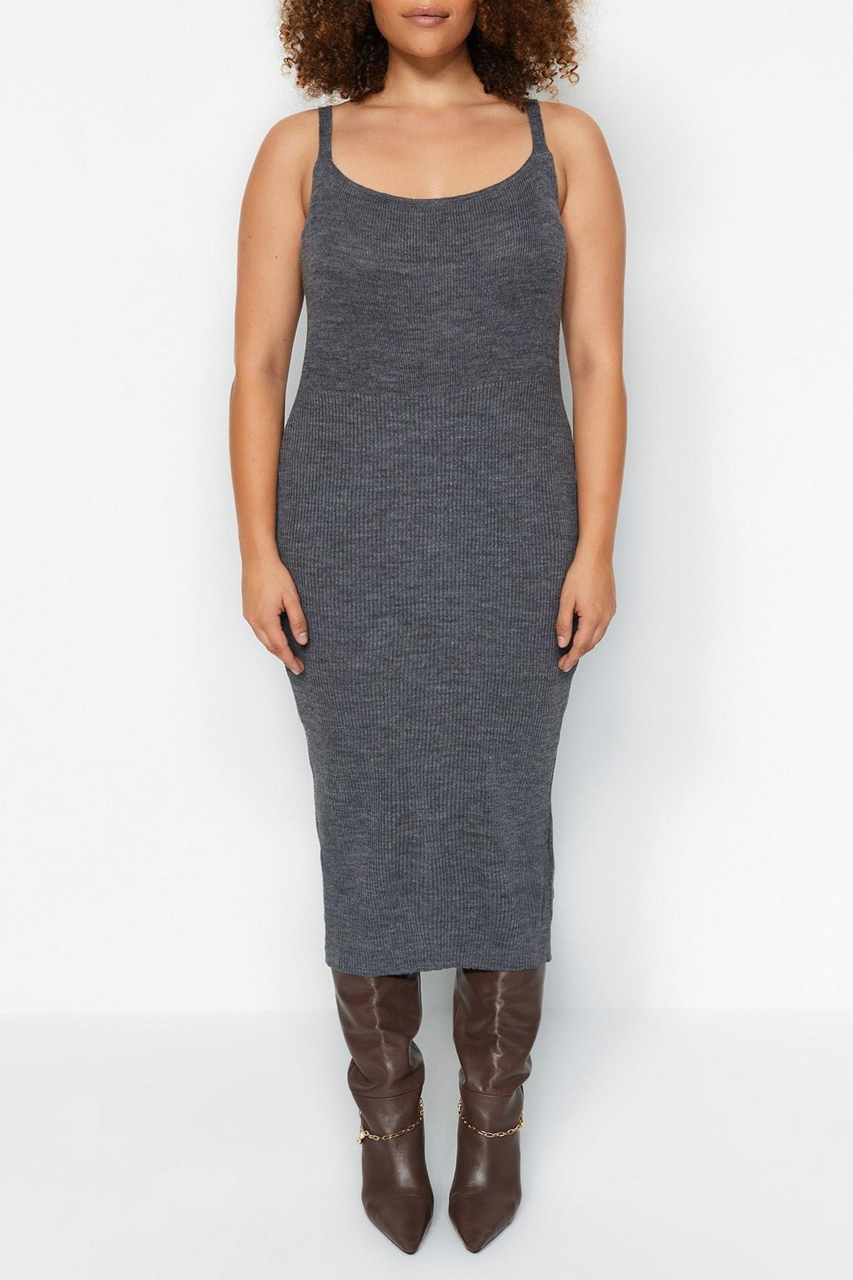 Grey Basic Plus Size Dress , Set Of 2, Anthracite, large image number 5