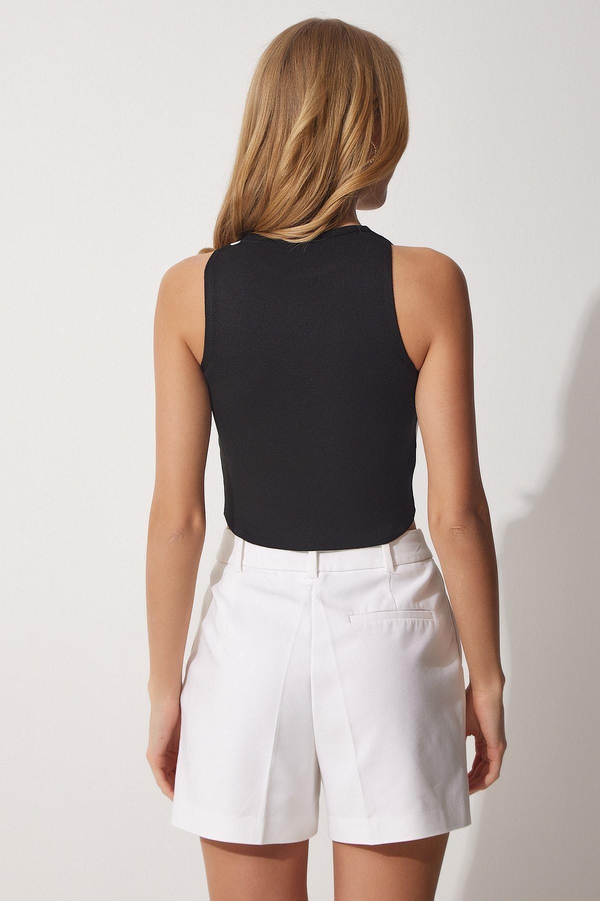 Black Bodycon Crop Top, BLACK WHITE, large image number 2