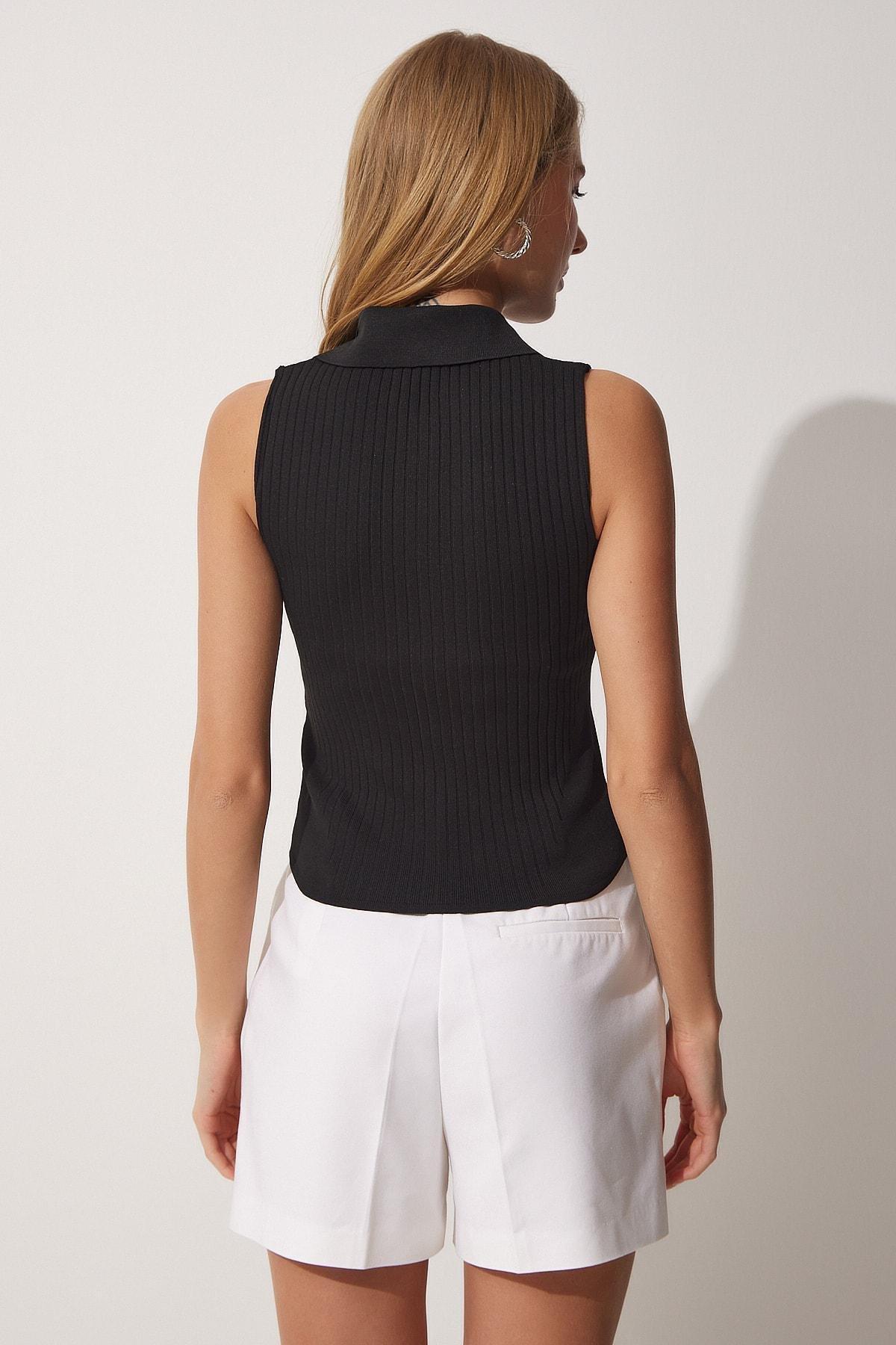 Black Zipper Collar Bodycon Top, , large image number 2