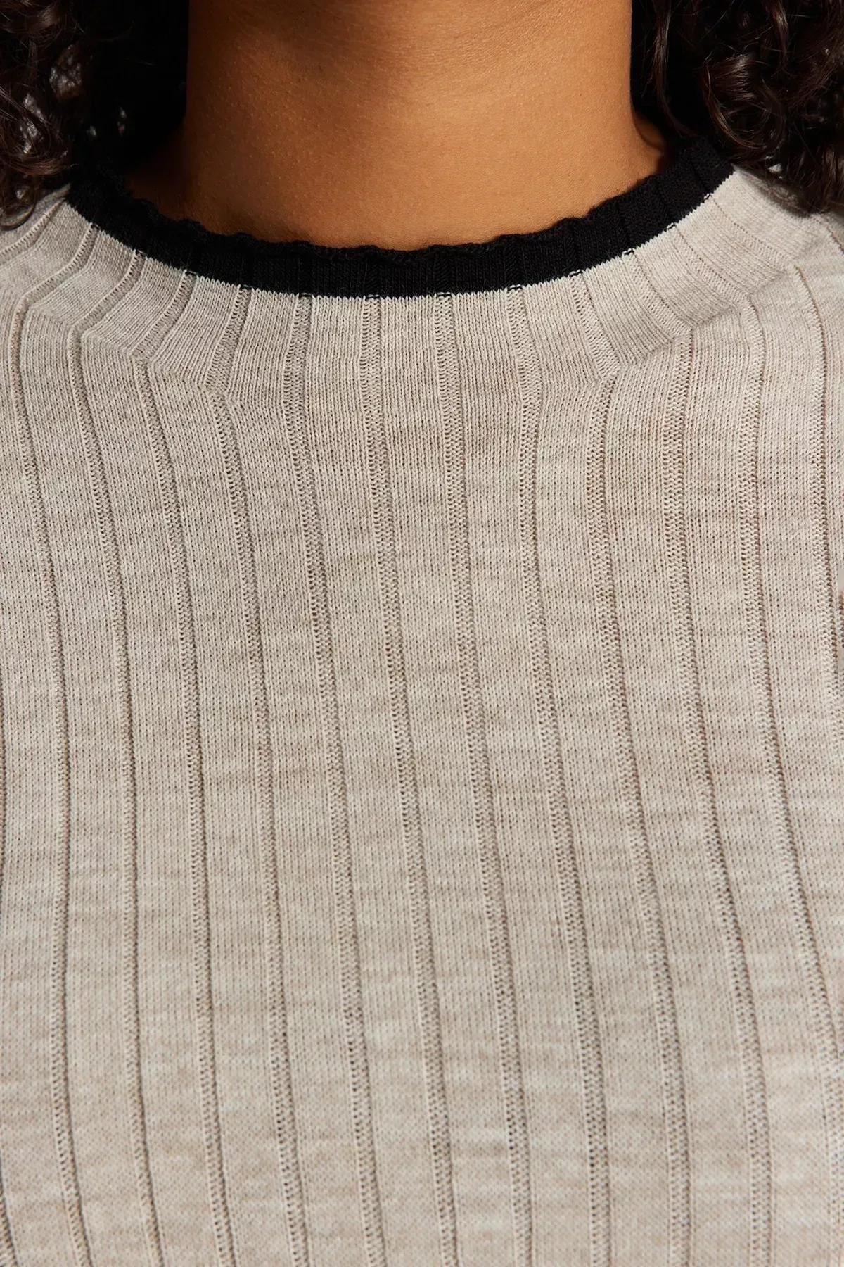 Beige Collared Plus Size Sweater, Beige, large image number 3