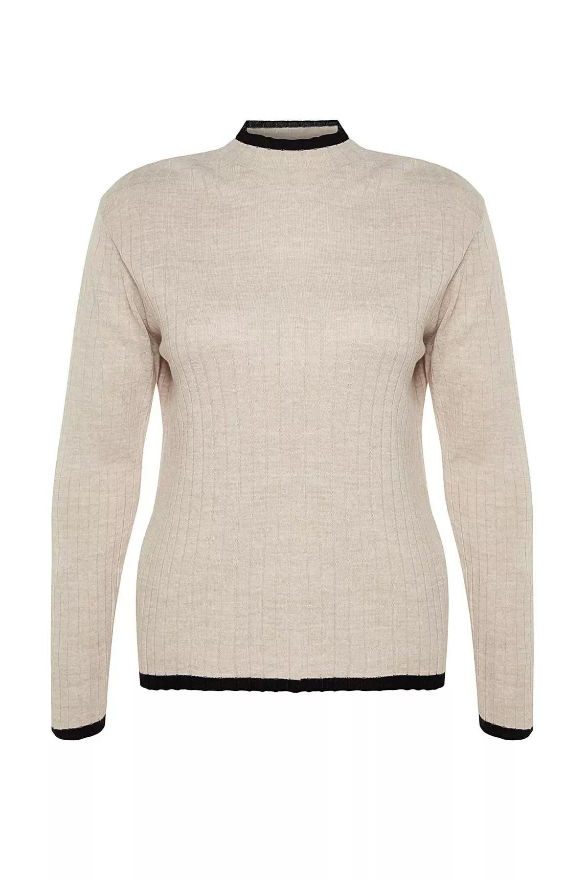 Beige Collared Plus Size Sweater, Beige, large image number 5