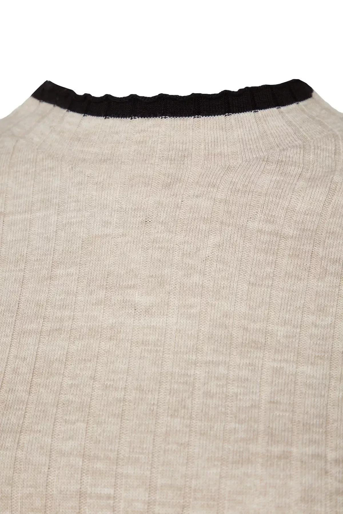 Beige Collared Plus Size Sweater, Beige, large image number 6