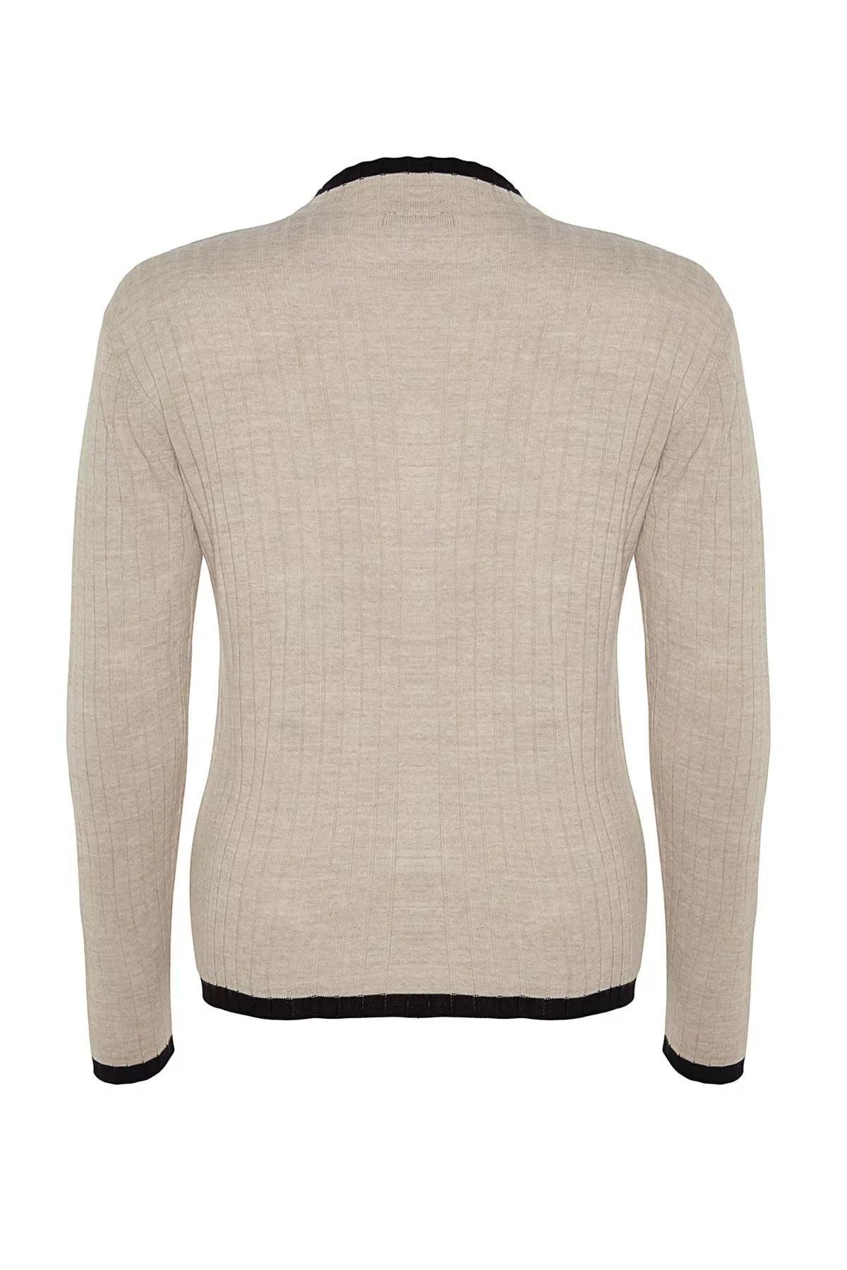 Beige Collared Plus Size Sweater, Beige, large image number 7