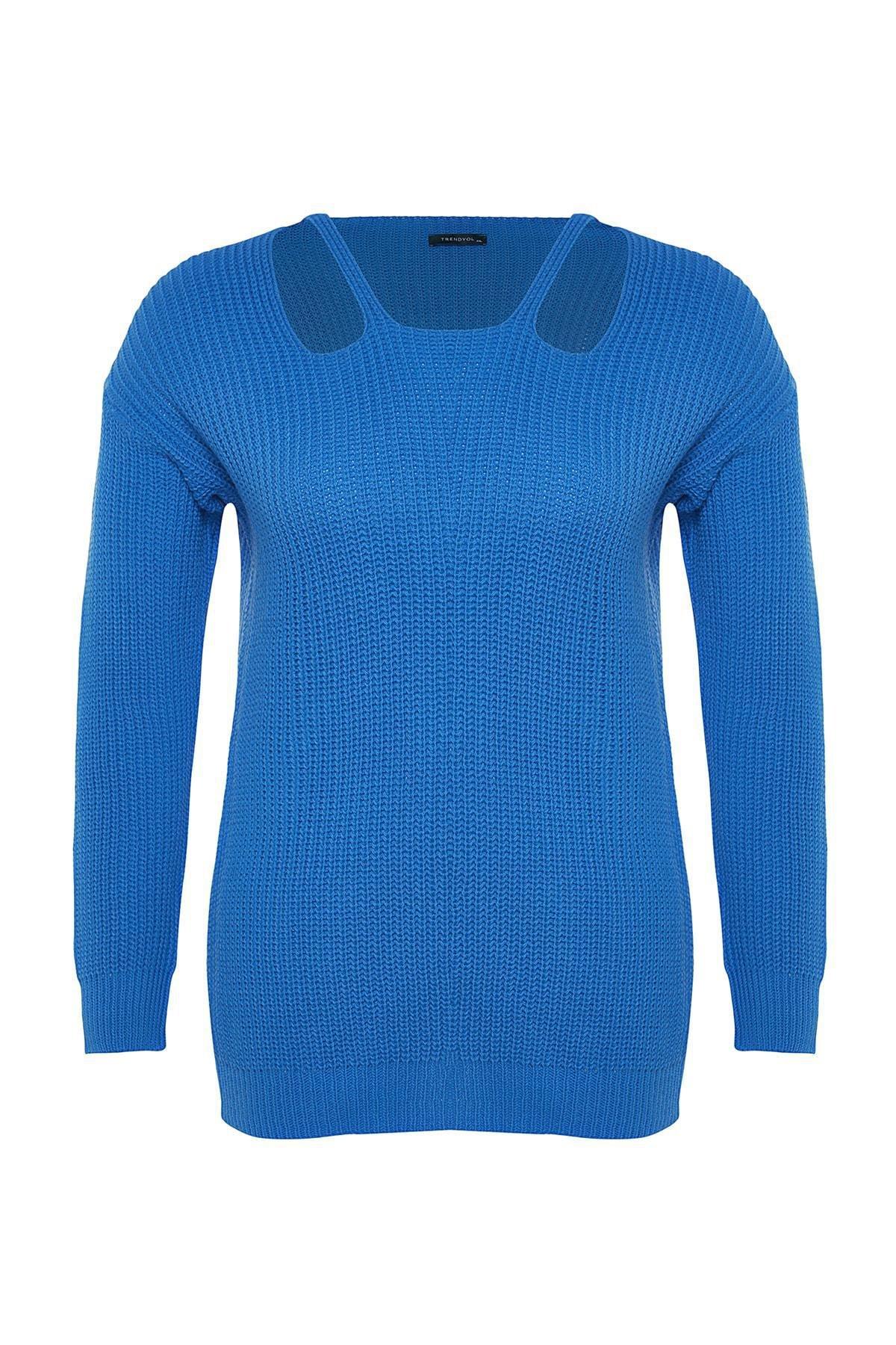 Blue Square Collar Plus Size Sweater, , large image number 3
