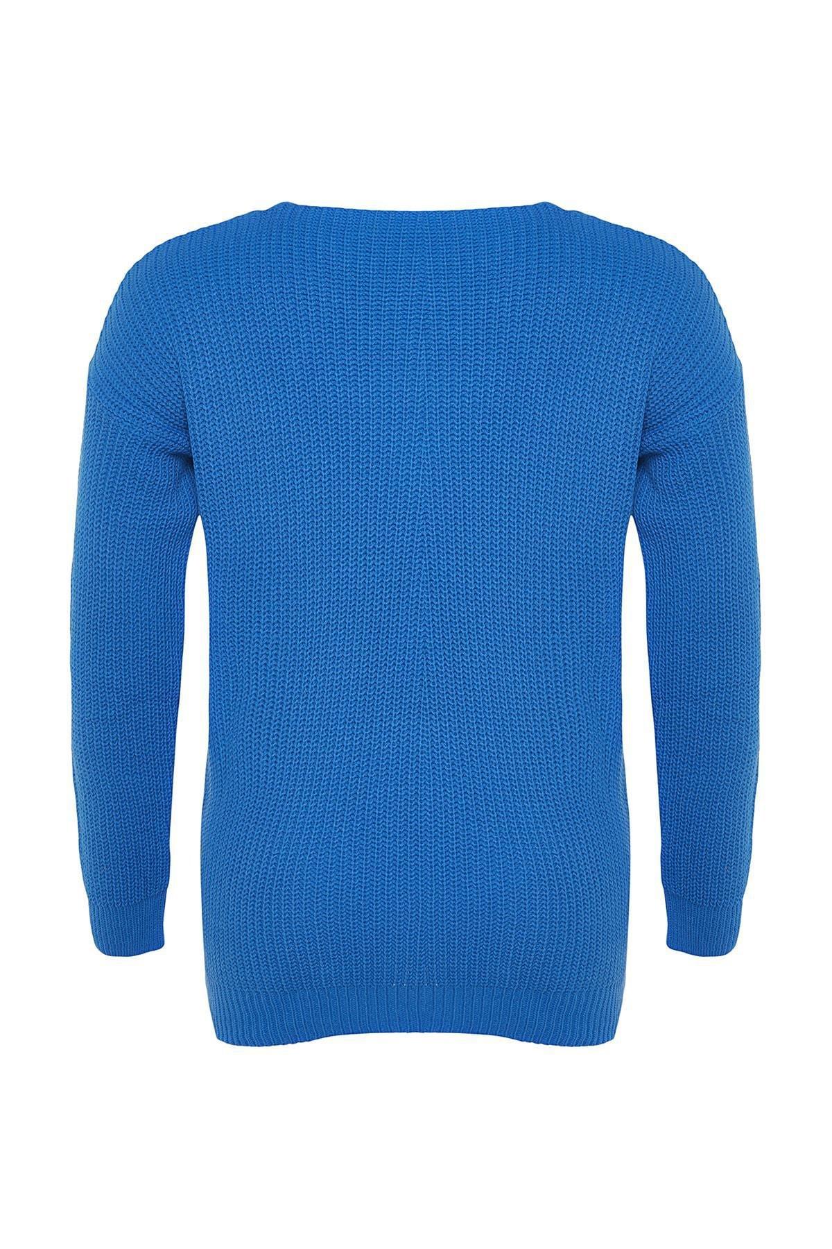 Blue Square Collar Plus Size Sweater, , large image number 5