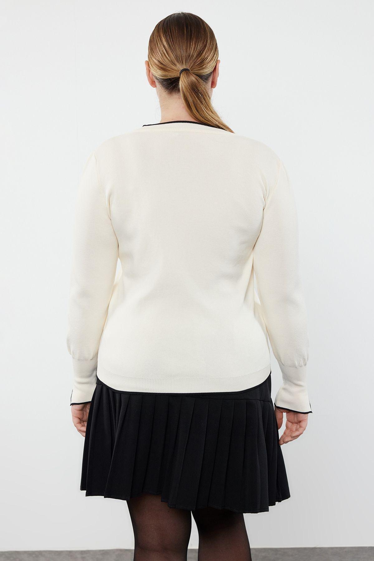 Cream Plus Size Knit Cardigan, , large image number 3