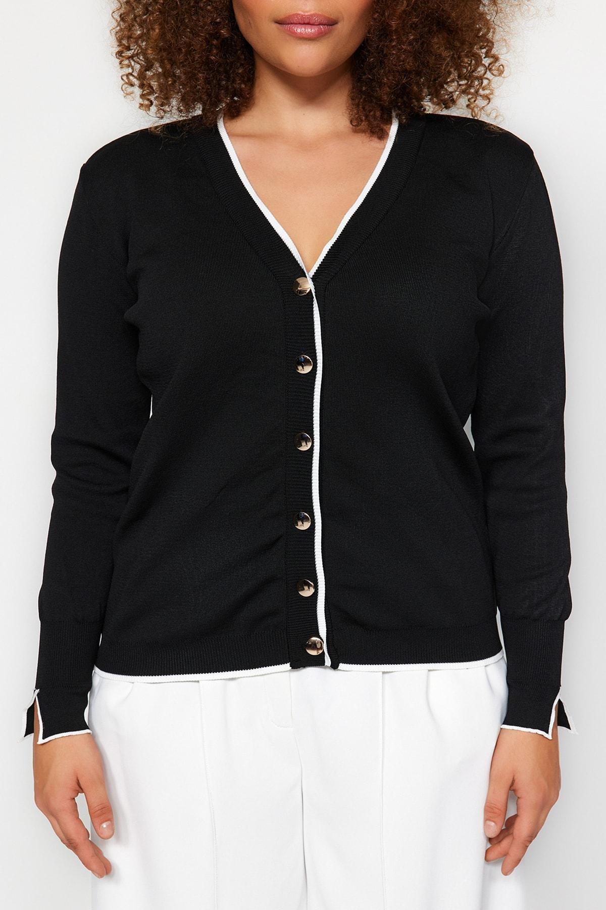 Black V-Neck Plus Size Cardigan, , large image number 3