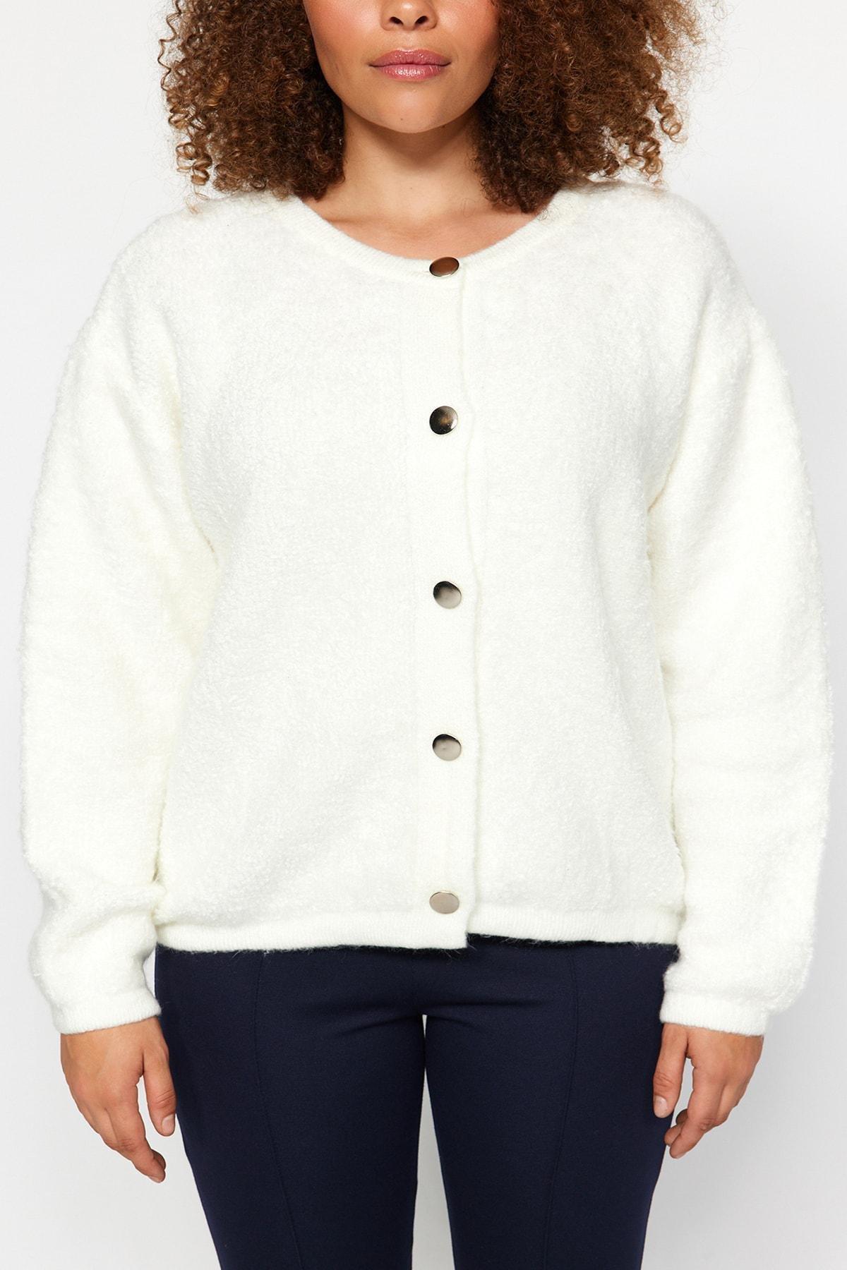 White Relaxed Plus Size Cardigan, Ecru, large image number 3