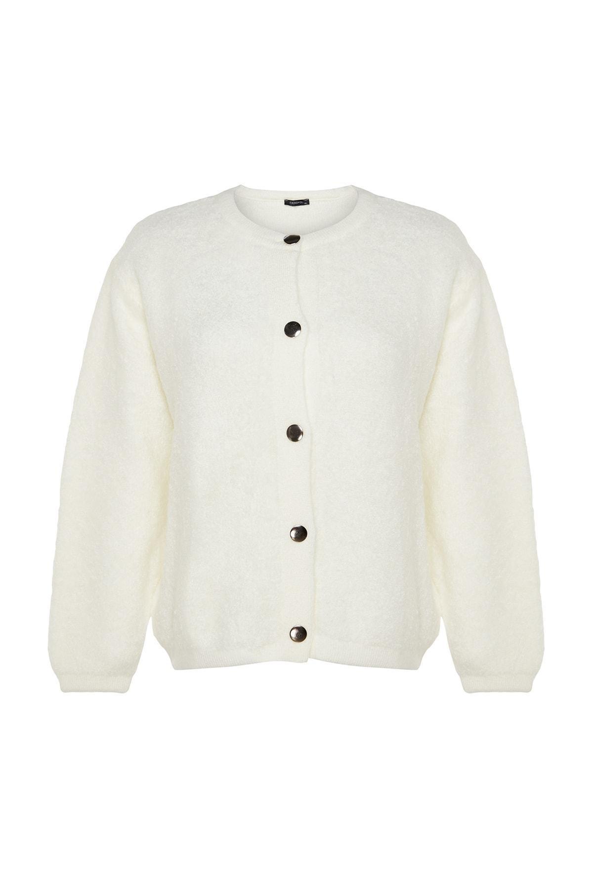 White Relaxed Plus Size Cardigan, Ecru, large image number 5