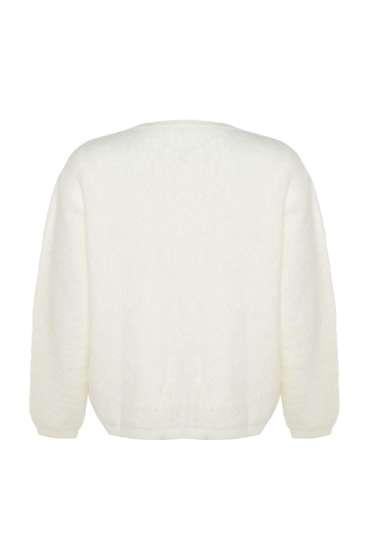 White Relaxed Plus Size Cardigan, Ecru, large image number 7