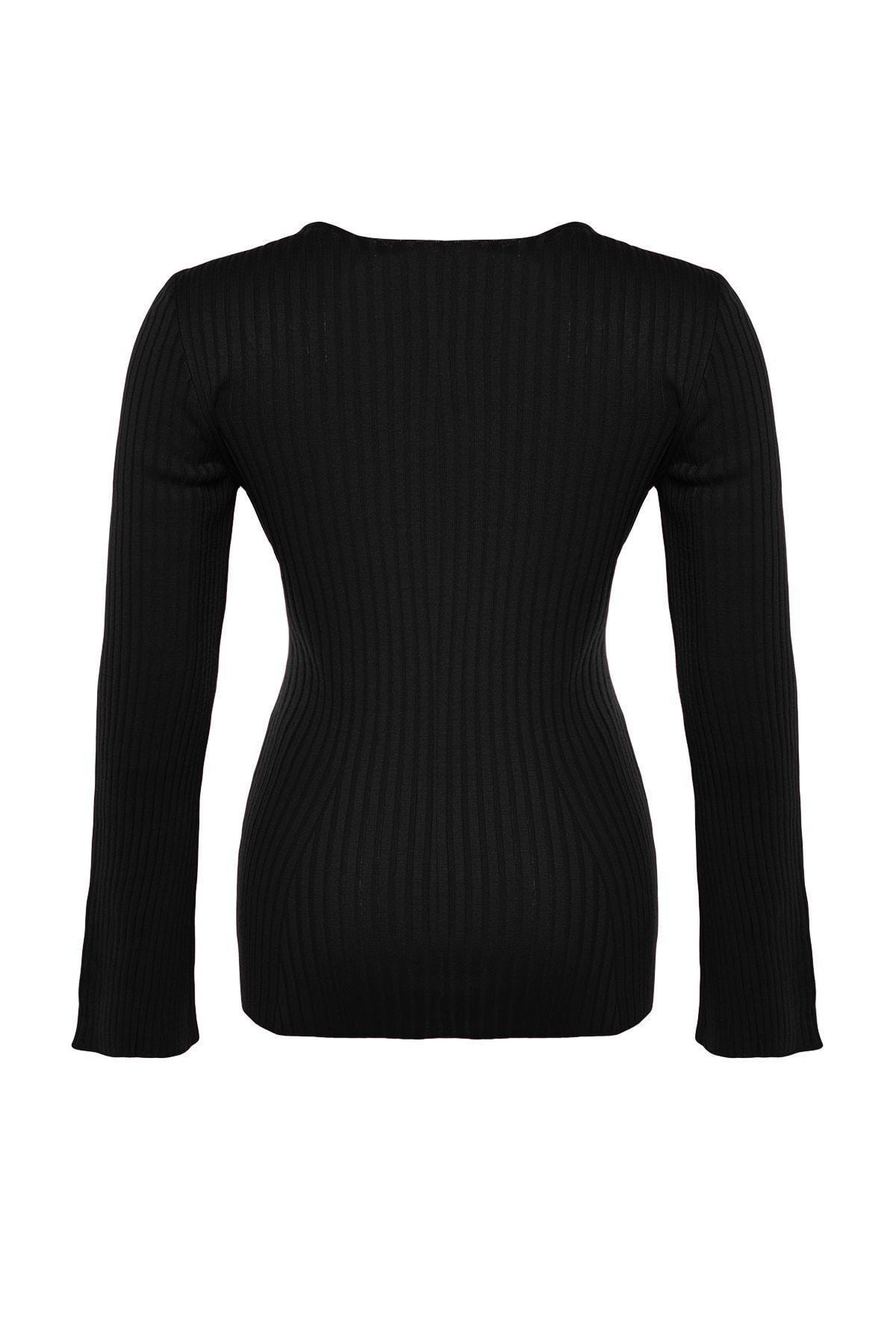 Black Wide Collar Corduroy Knitwear Sweater, BLACK, large image number 6