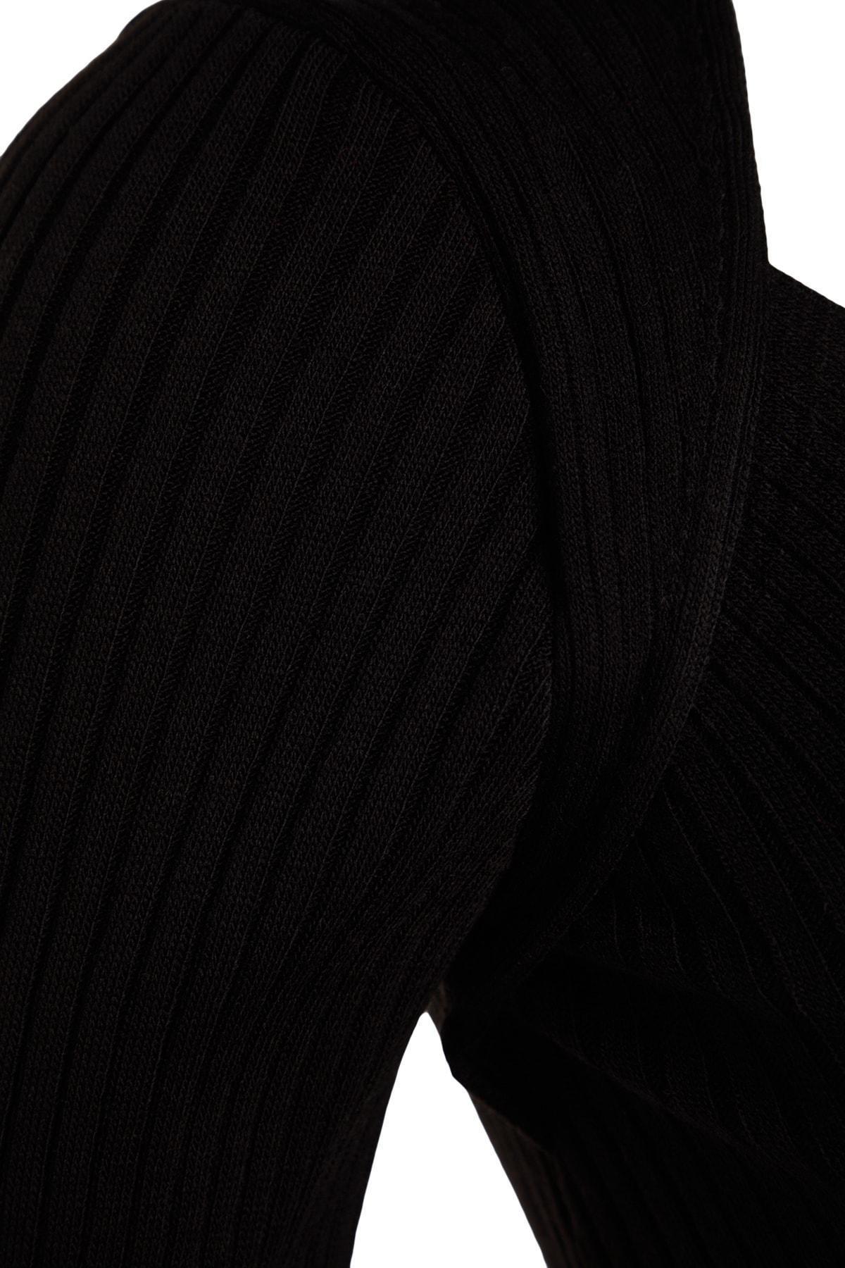 Black Wide Collar Corduroy Knitwear Sweater, BLACK, large image number 7