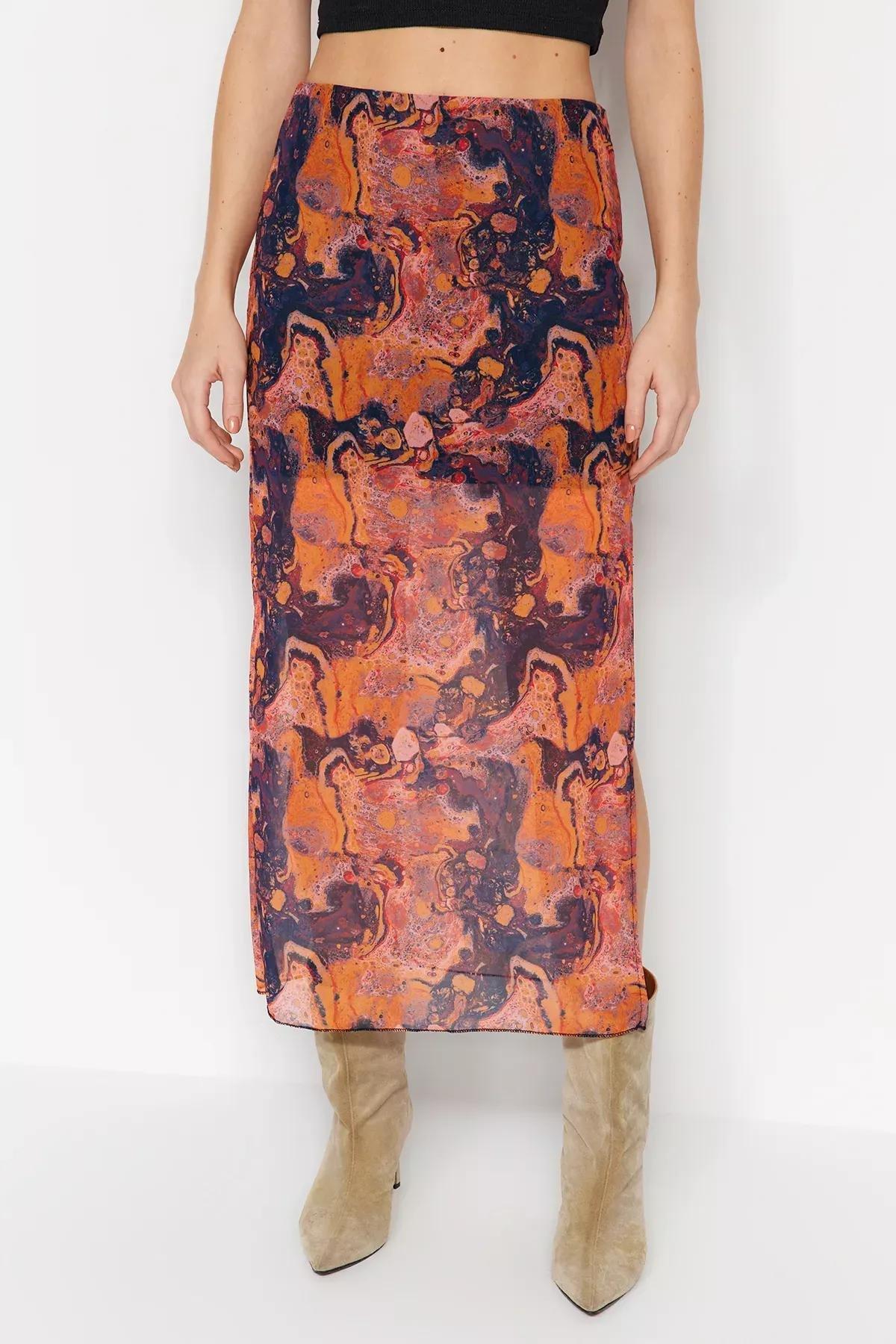Orange Gradient Maxi Skirt, Orange, large image number 3