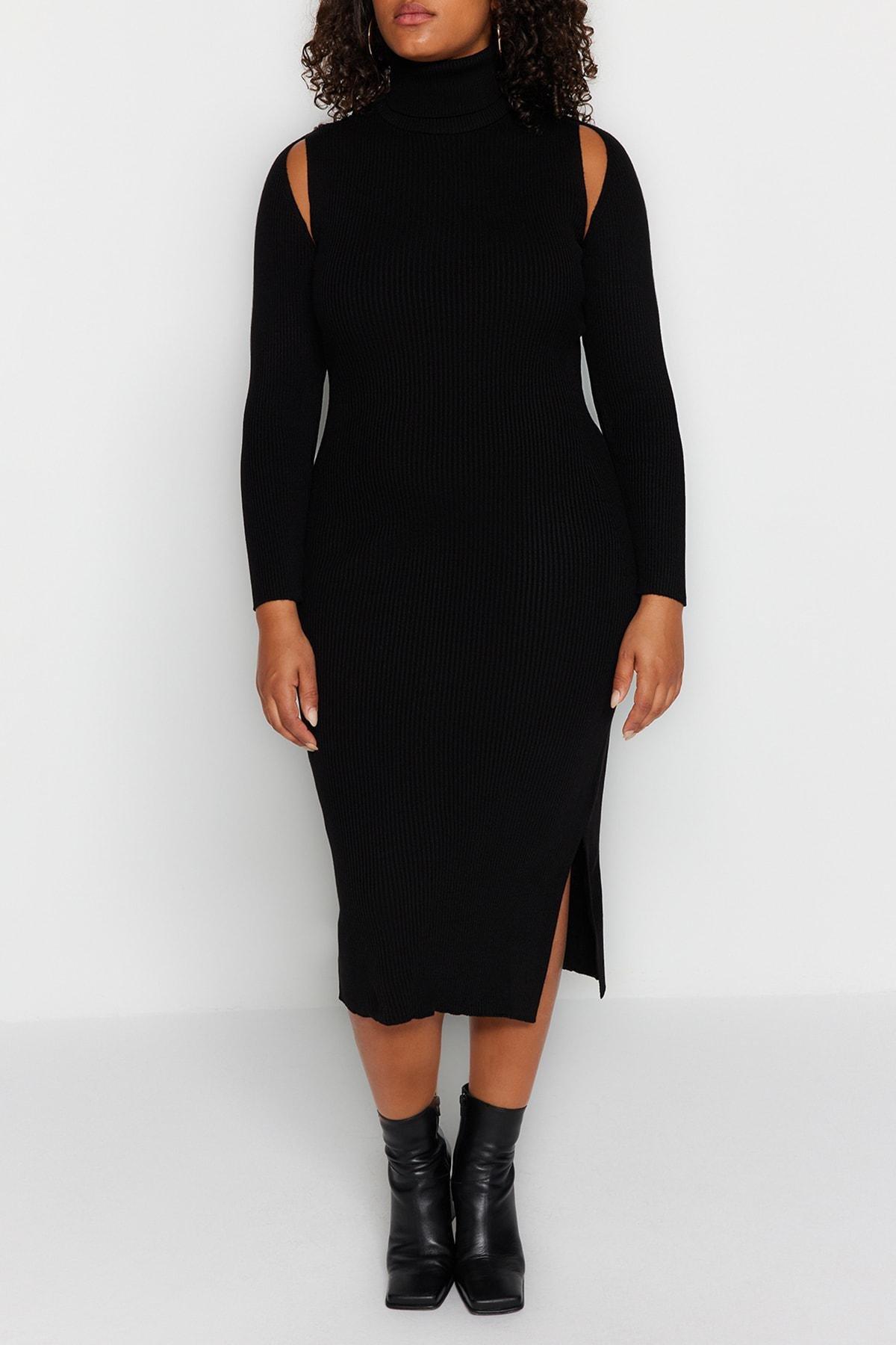 فستان بقصة ضيقة للمقاسات الكبيرة، أسود, BLACK, large image number 2