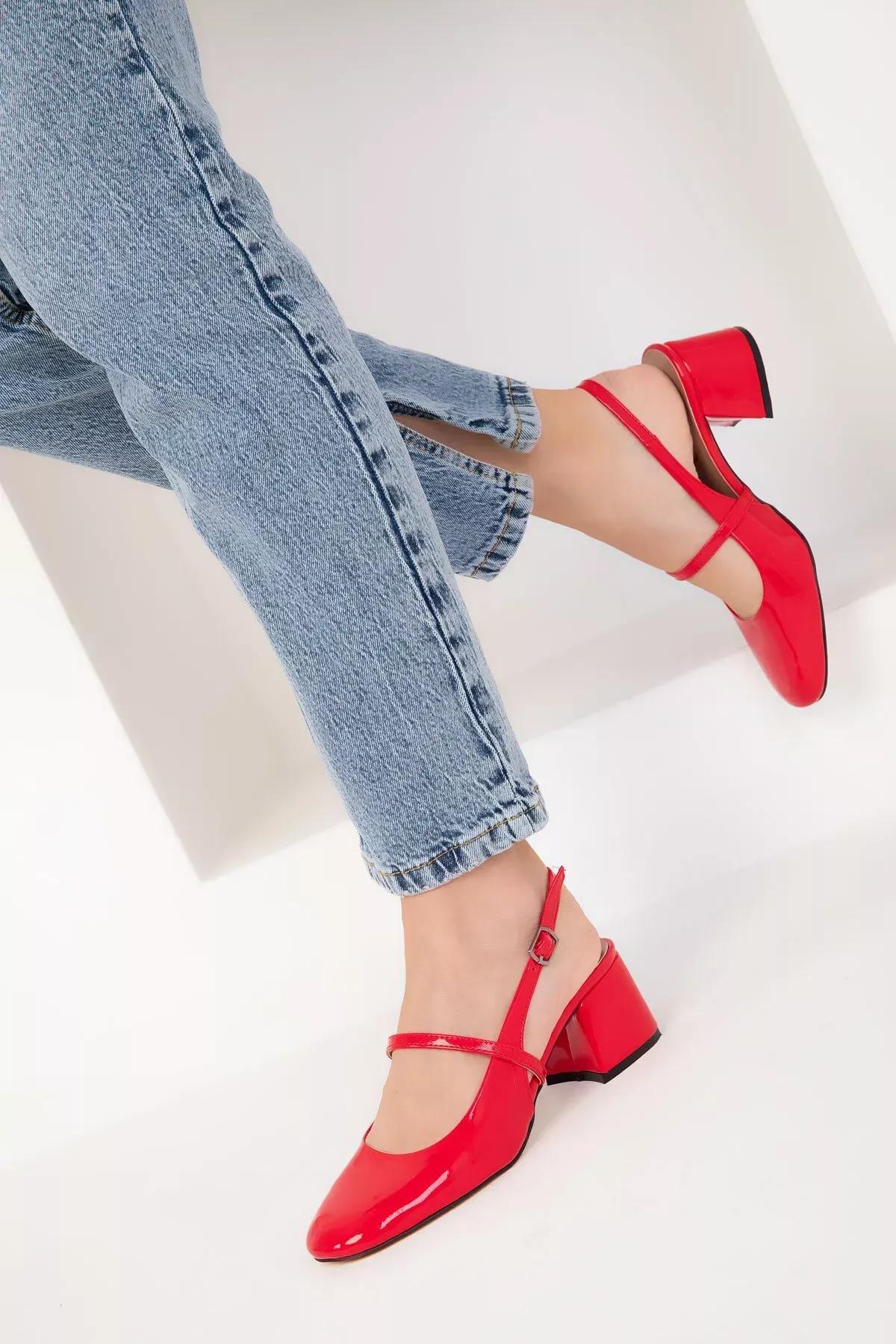 Womens Red Patent Leather Classic Heeled Shoes 18037, , large image number 1