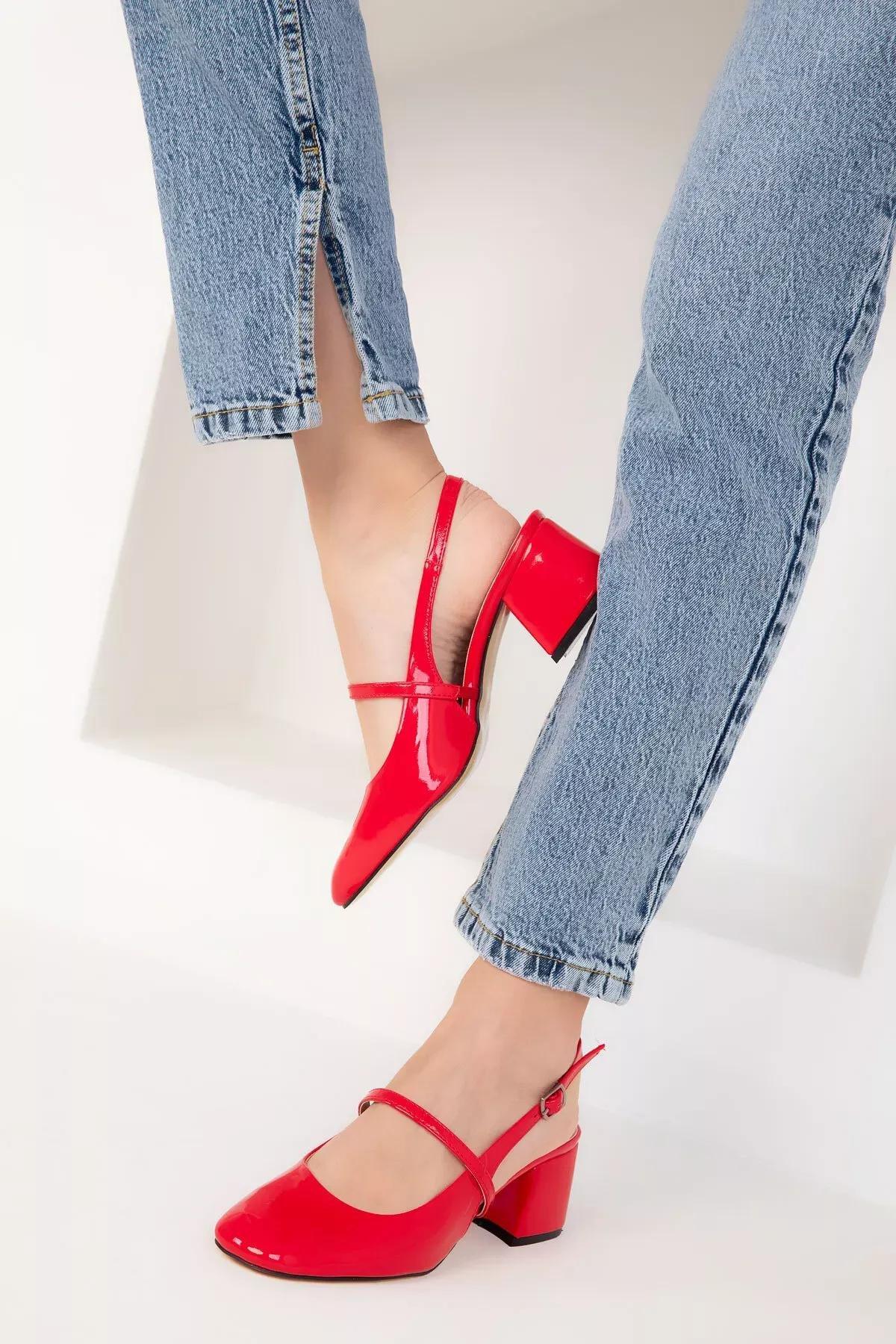 Womens Red Patent Leather Classic Heeled Shoes 18037, , large image number 2