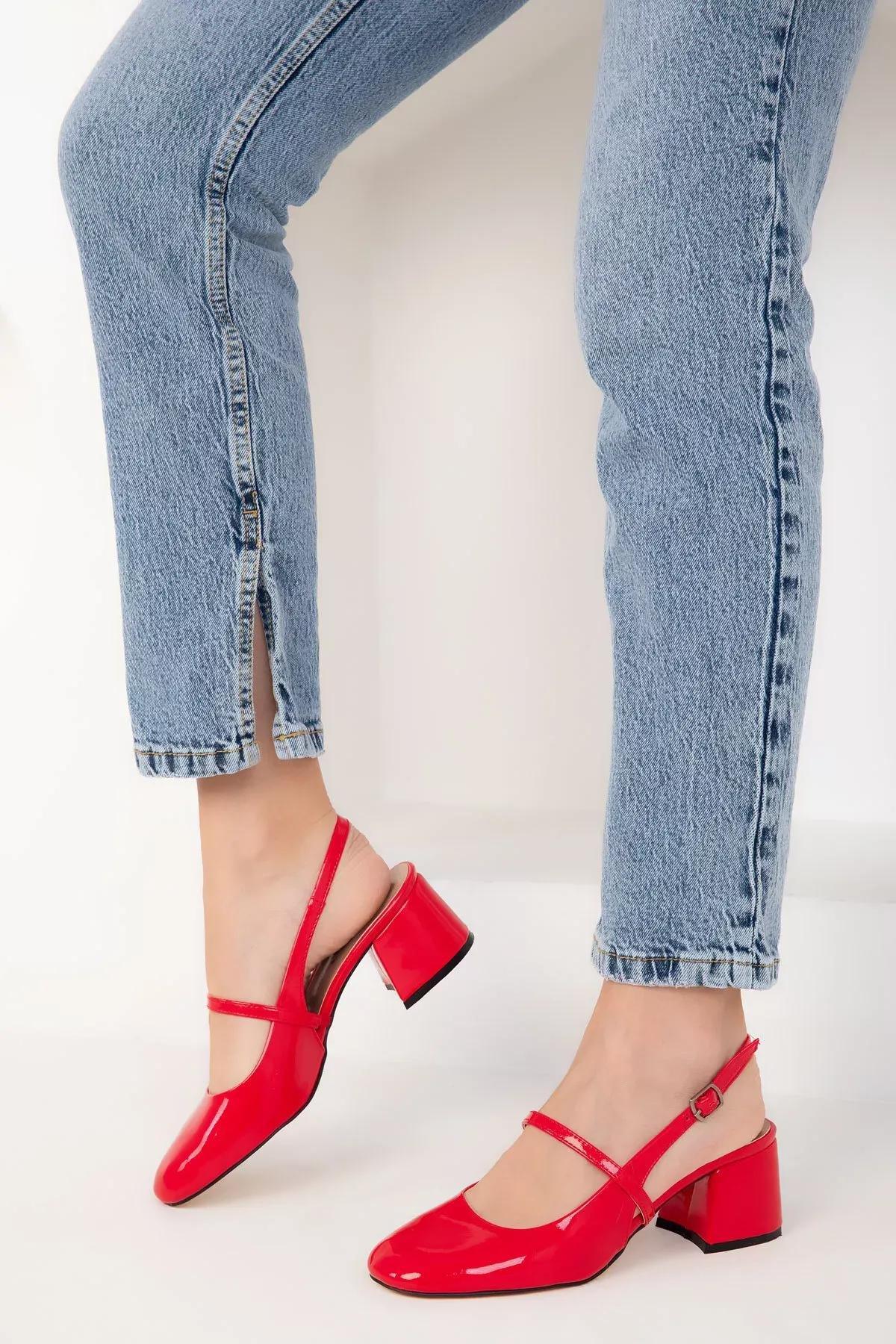 Womens Red Patent Leather Classic Heeled Shoes 18037, , large image number 3