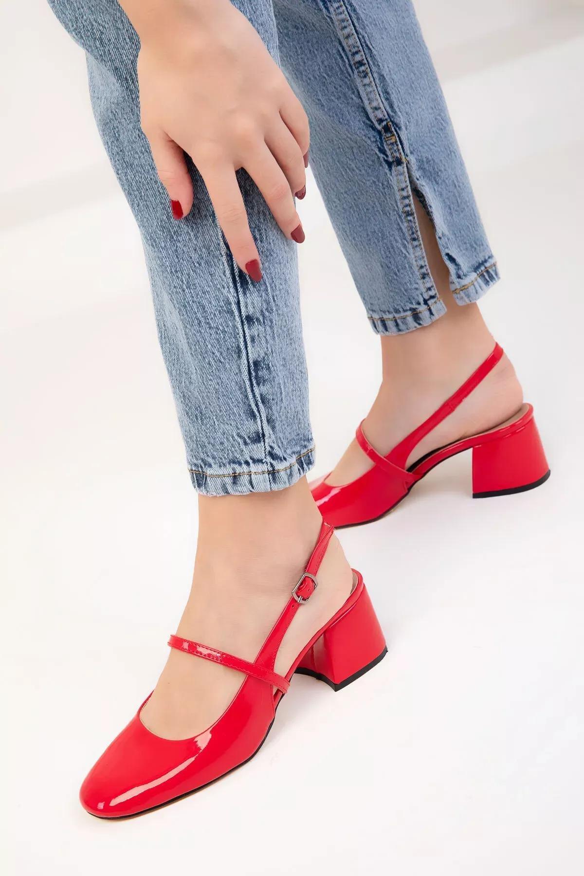 Womens Red Patent Leather Classic Heeled Shoes 18037, , large image number 4