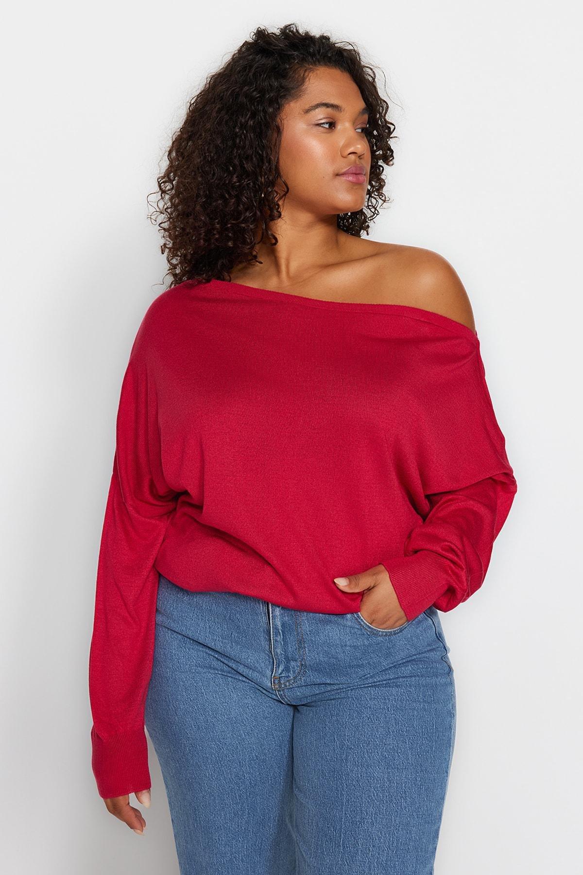 Burgundy Regular Plus Size Sweater, , large image number 0