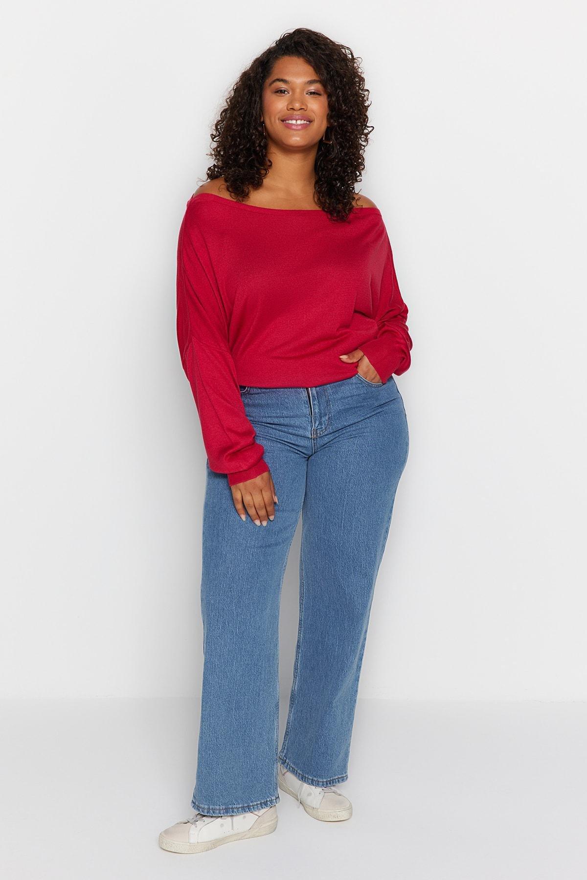Burgundy Regular Plus Size Sweater, , large image number 1