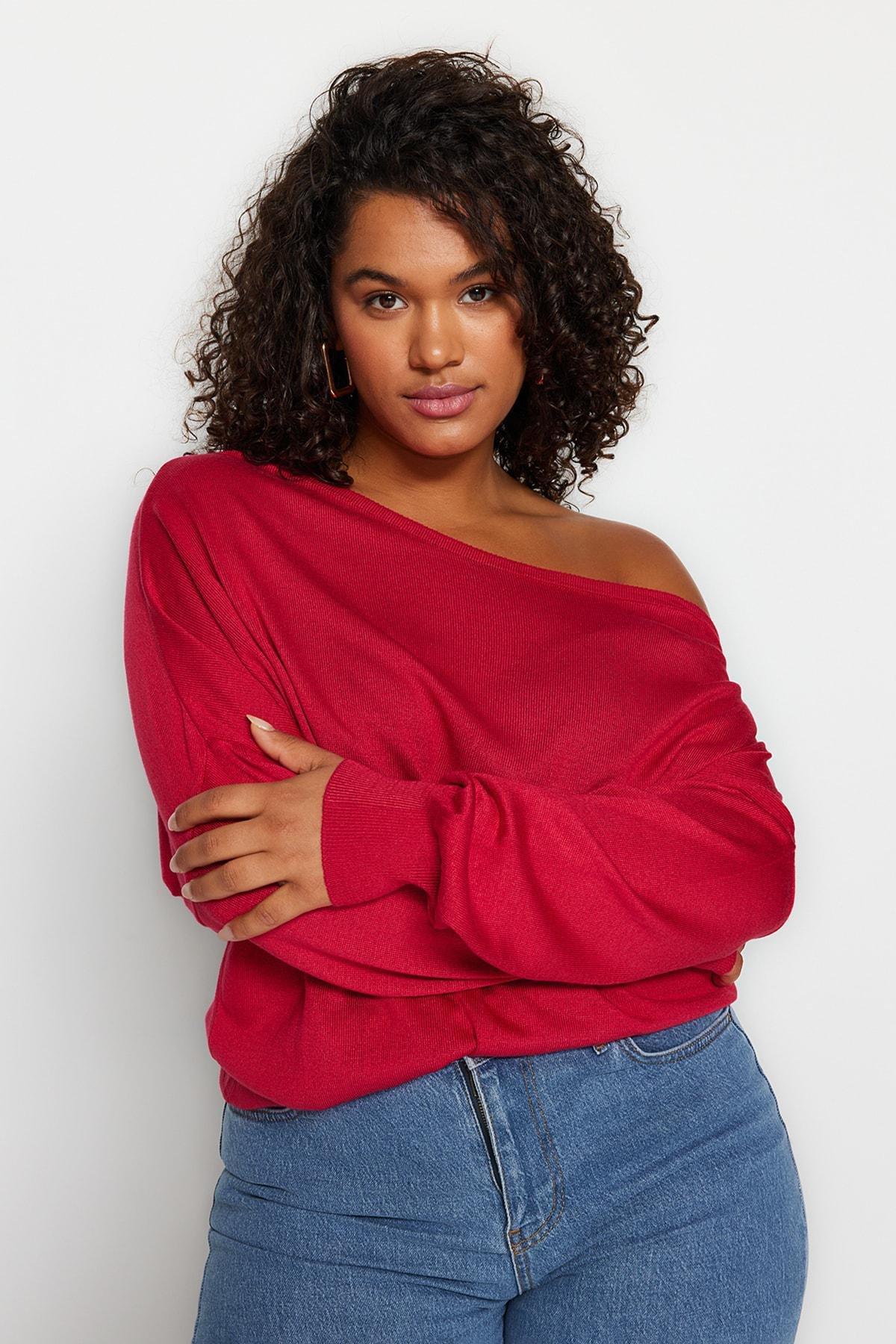Burgundy Regular Plus Size Sweater, , large image number 3