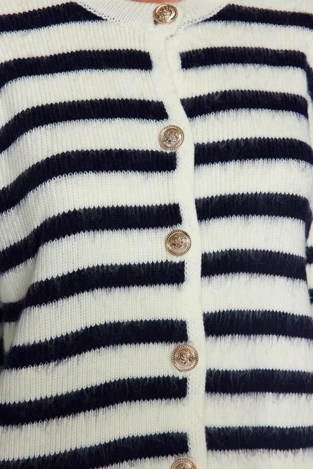 Navy Striped Soft Textured Knitwear Cardigan, , large image number 2