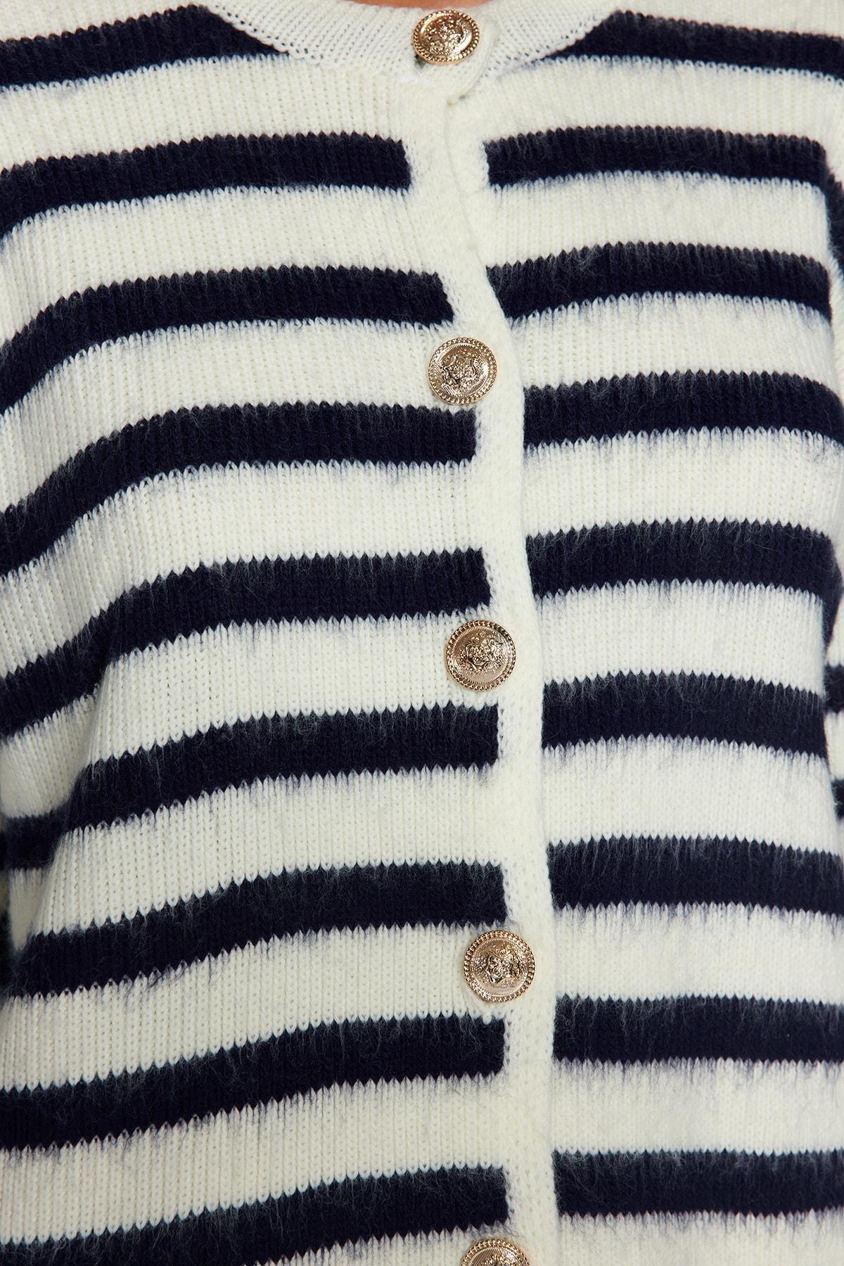 Navy Striped Soft Textured Knitwear Cardigan, , large image number 2