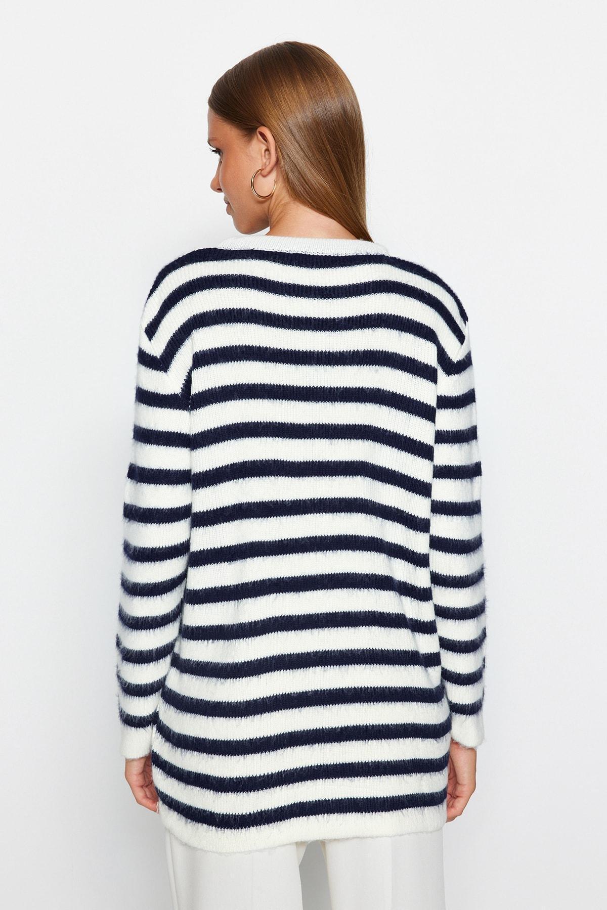 Navy Striped Soft Textured Knitwear Cardigan, , large image number 3