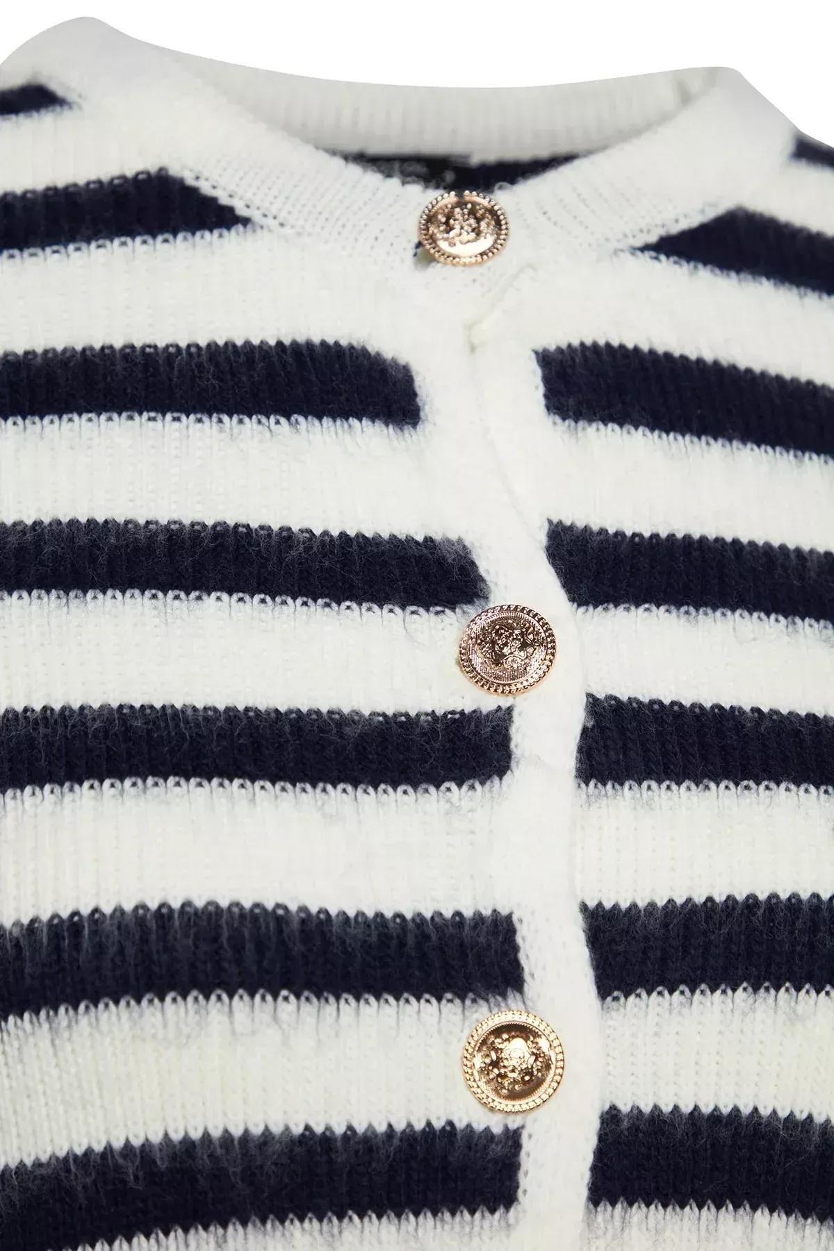 Navy Striped Soft Textured Knitwear Cardigan, , large image number 4