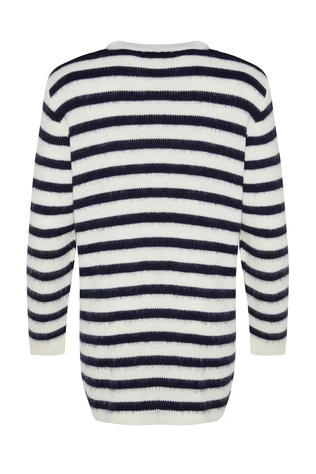 Navy Striped Soft Textured Knitwear Cardigan, , large image number 5