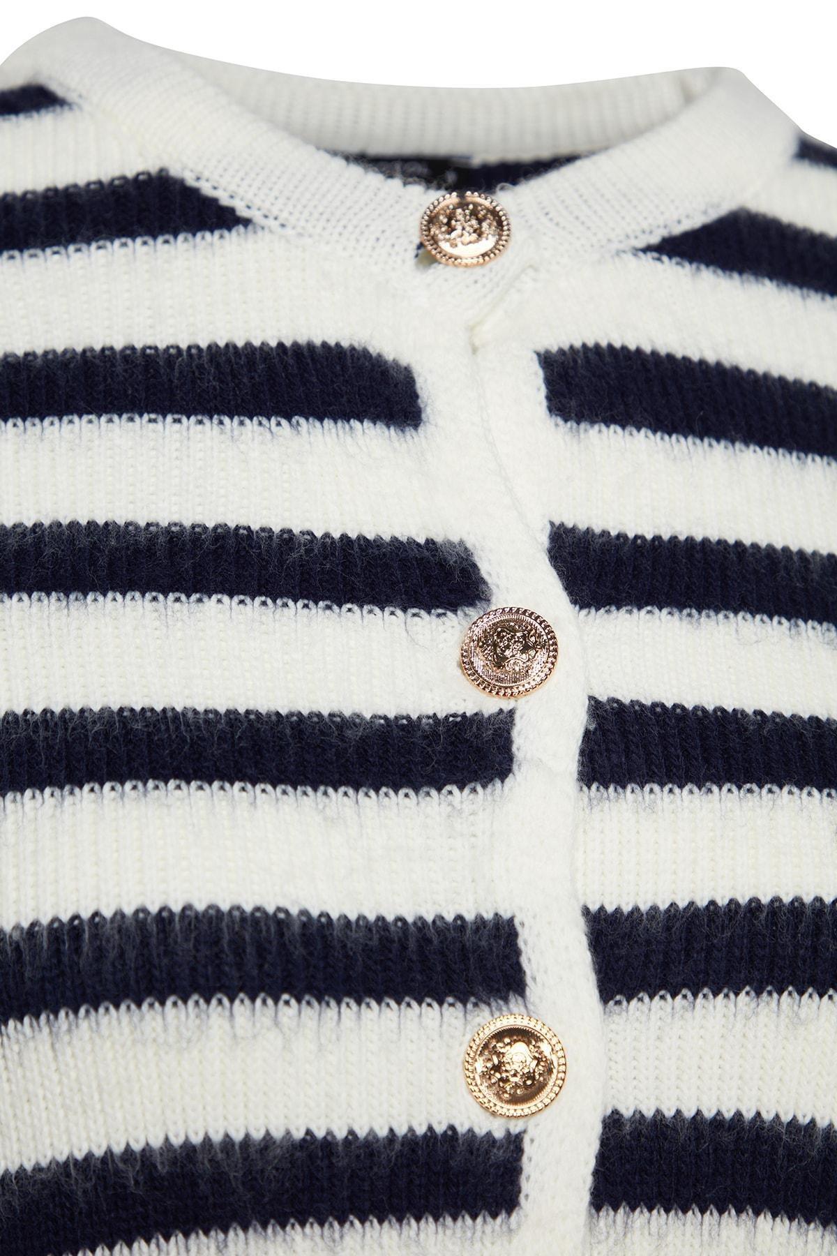 Navy Striped Soft Textured Knitwear Cardigan, , large image number 5