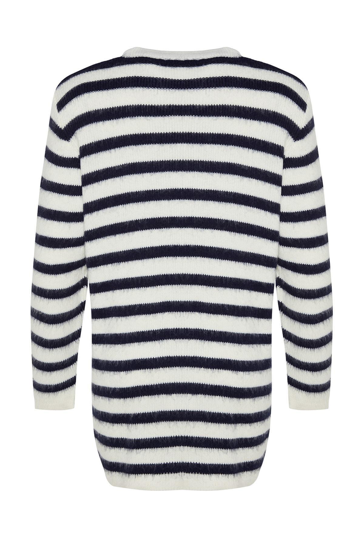 Navy Striped Soft Textured Knitwear Cardigan, , large image number 6